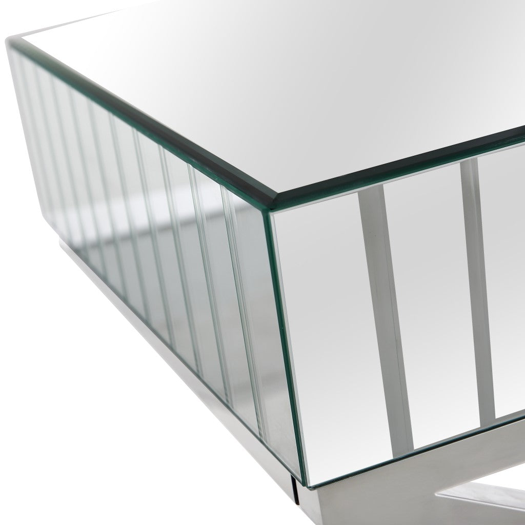 47" Silver Mirrored Glass Console Table-Console Tables-DECOROLALA