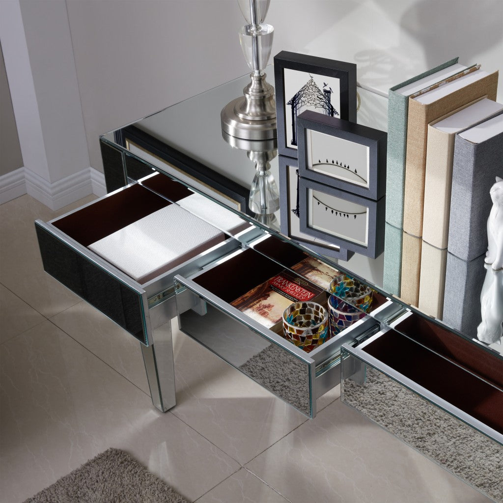 47" Silver Mirrored Writing Desk With Three Drawers-Desks-DECOROLALA