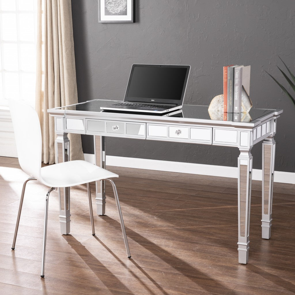 47" Silver Mirrored Writing Desk With Two Drawers-Desks-DECOROLALA