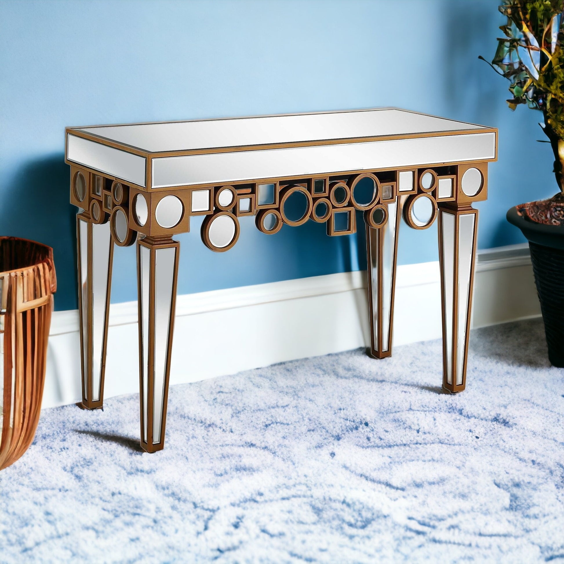 47" Silver and Gold and Silver Mirrored Glass Console Table-Console Tables-DECOROLALA