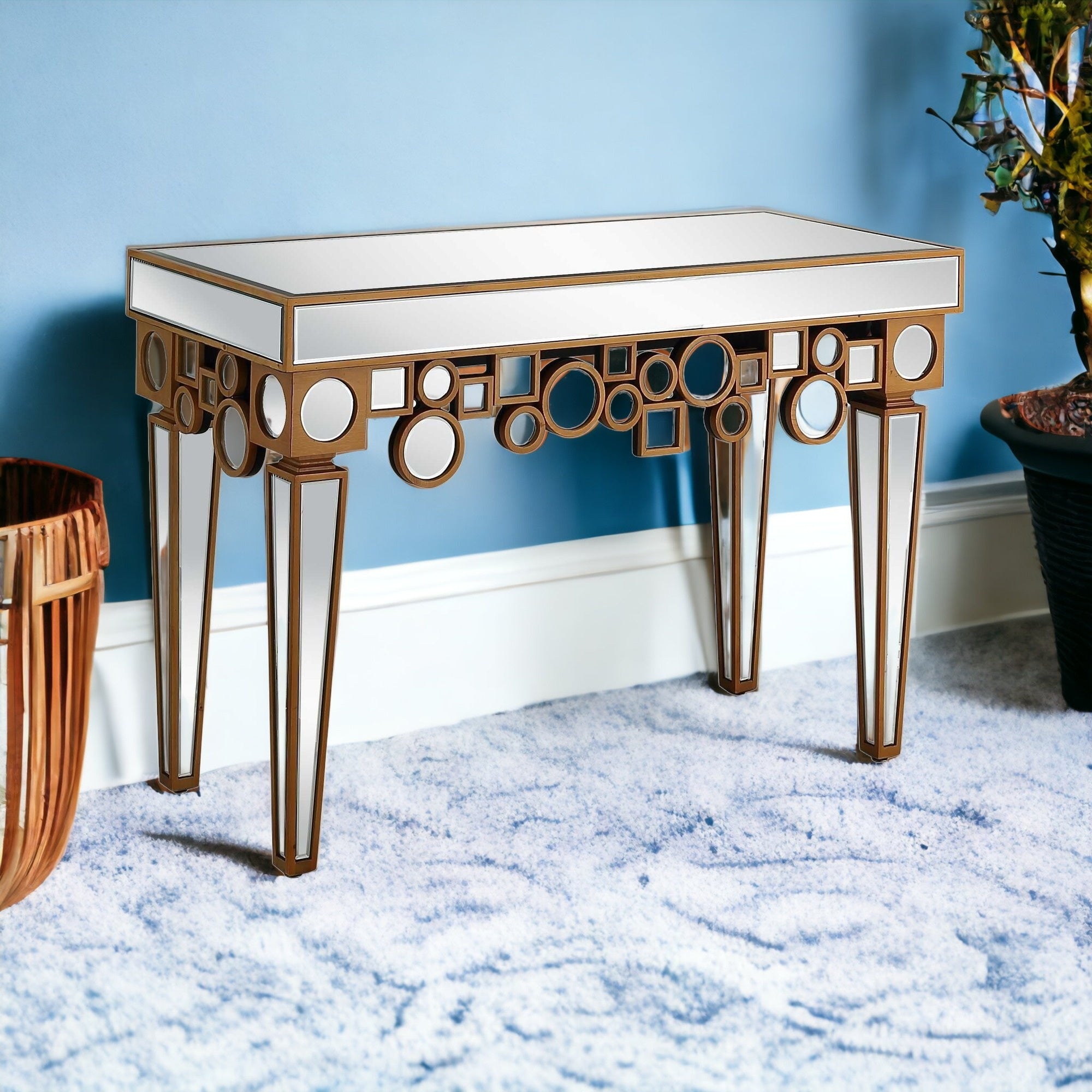 47" Silver and Gold and Silver Mirrored Glass Console Table-Console Tables-DECOROLALA