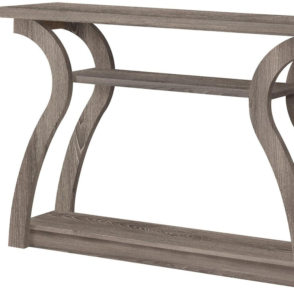 47" Taupe Floor Shelf Console Table With Storage-Console Tables-DECOROLALA