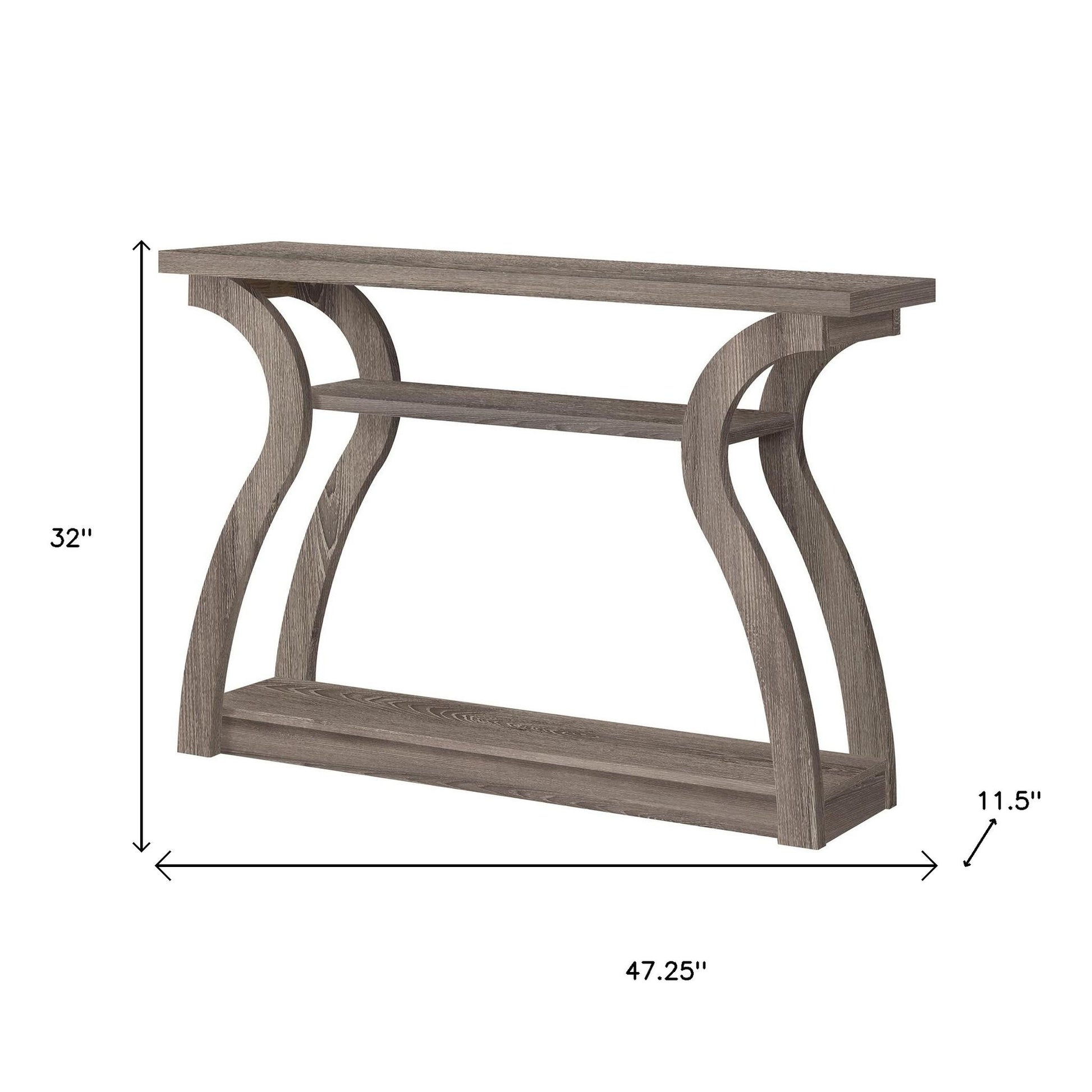 47" Taupe Floor Shelf Console Table With Storage-Console Tables-DECOROLALA