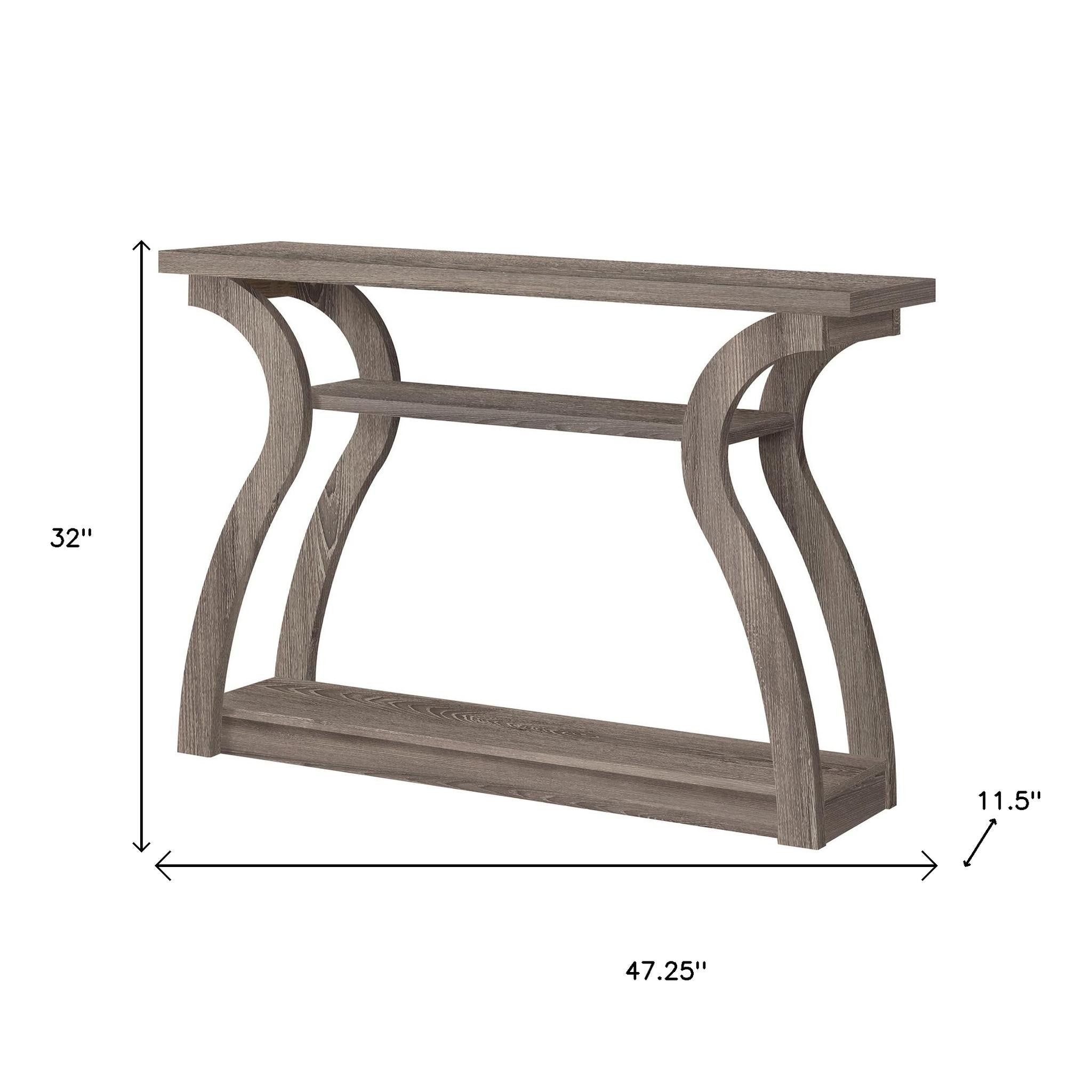 47" Taupe Floor Shelf Console Table With Storage-Console Tables-DECOROLALA