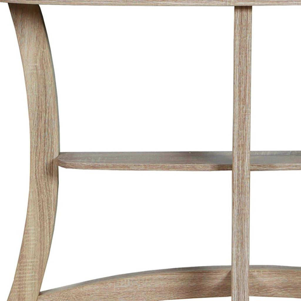 47" Taupe Half Moon Three Leg Console Table With Shelves-Console Tables-DECOROLALA