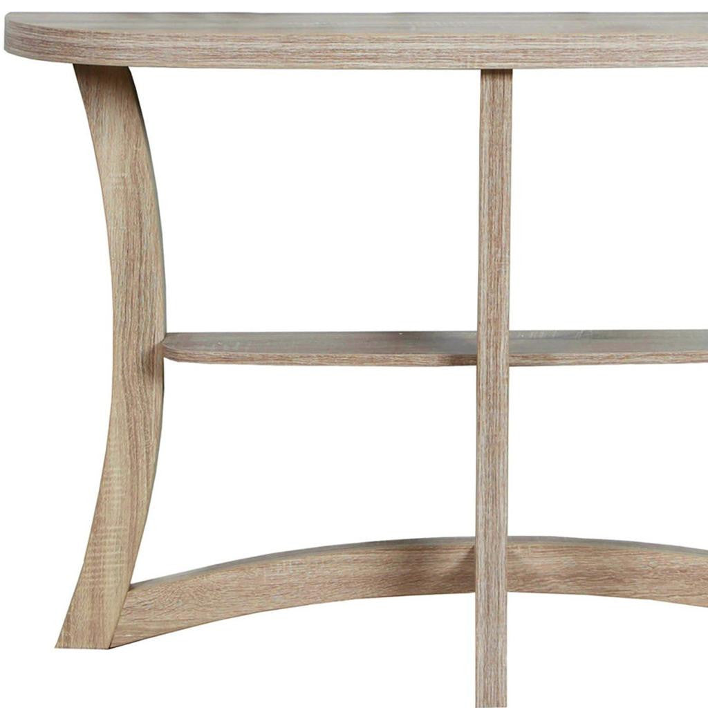 47" Taupe Half Moon Three Leg Console Table With Shelves-Console Tables-DECOROLALA