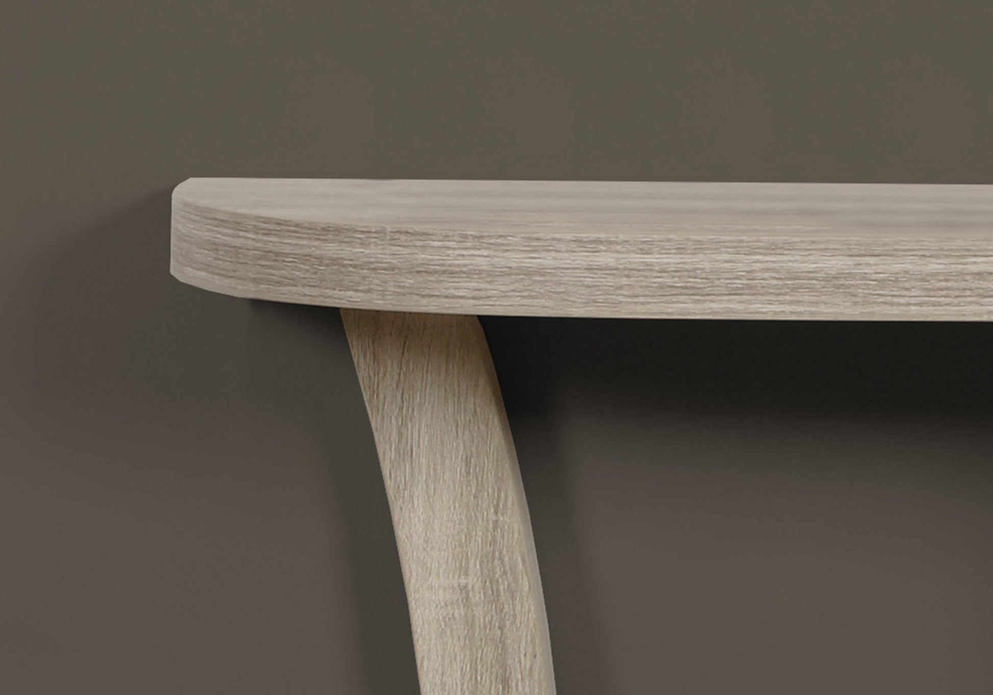 47" Taupe Half Moon Three Leg Console Table With Shelves-Console Tables-DECOROLALA