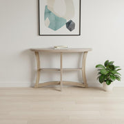 47" Taupe Half Moon Three Leg Console Table With Shelves-Console Tables-DECOROLALA