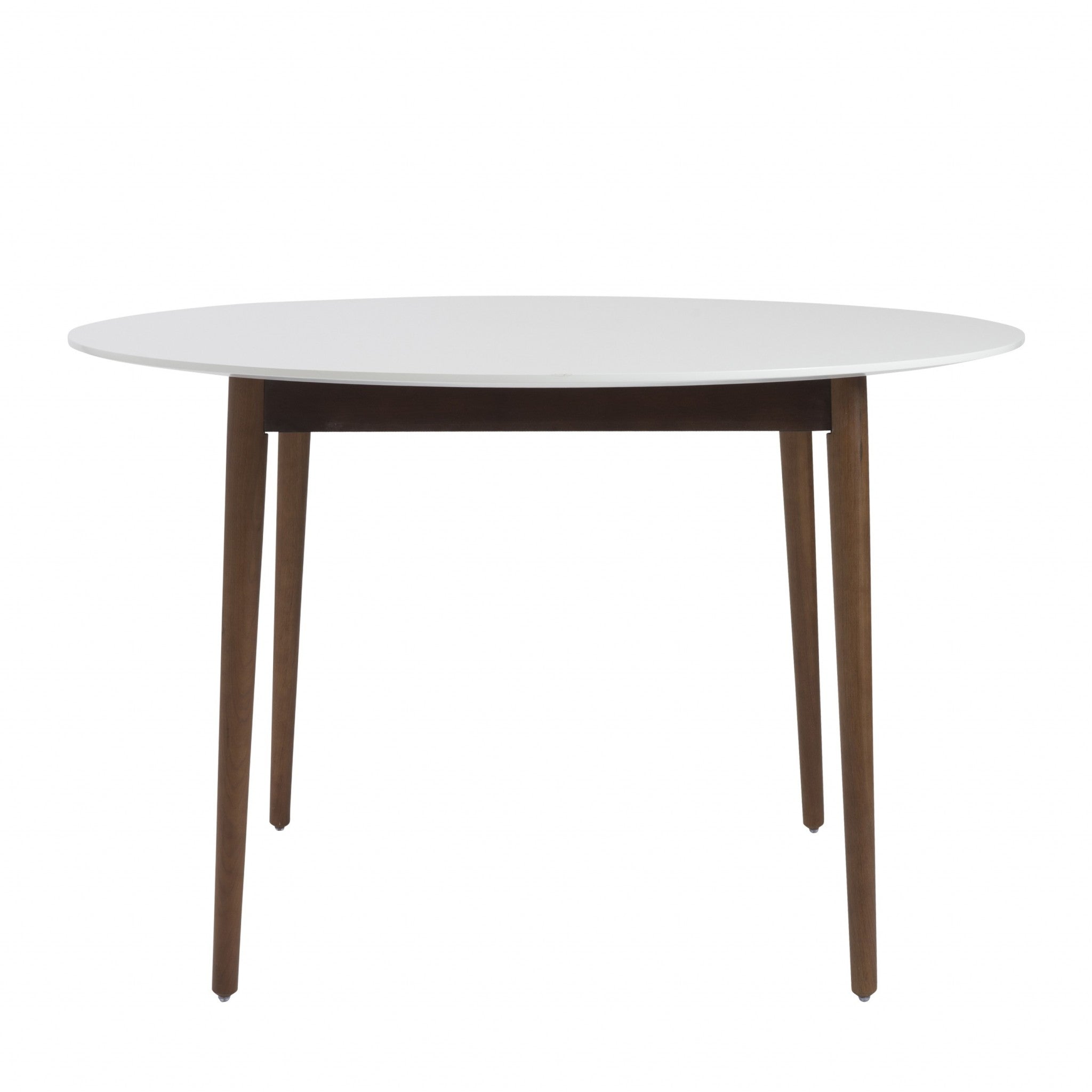 47" White And Brown Rounded Dining Table-Dining Tables-DECOROLALA
