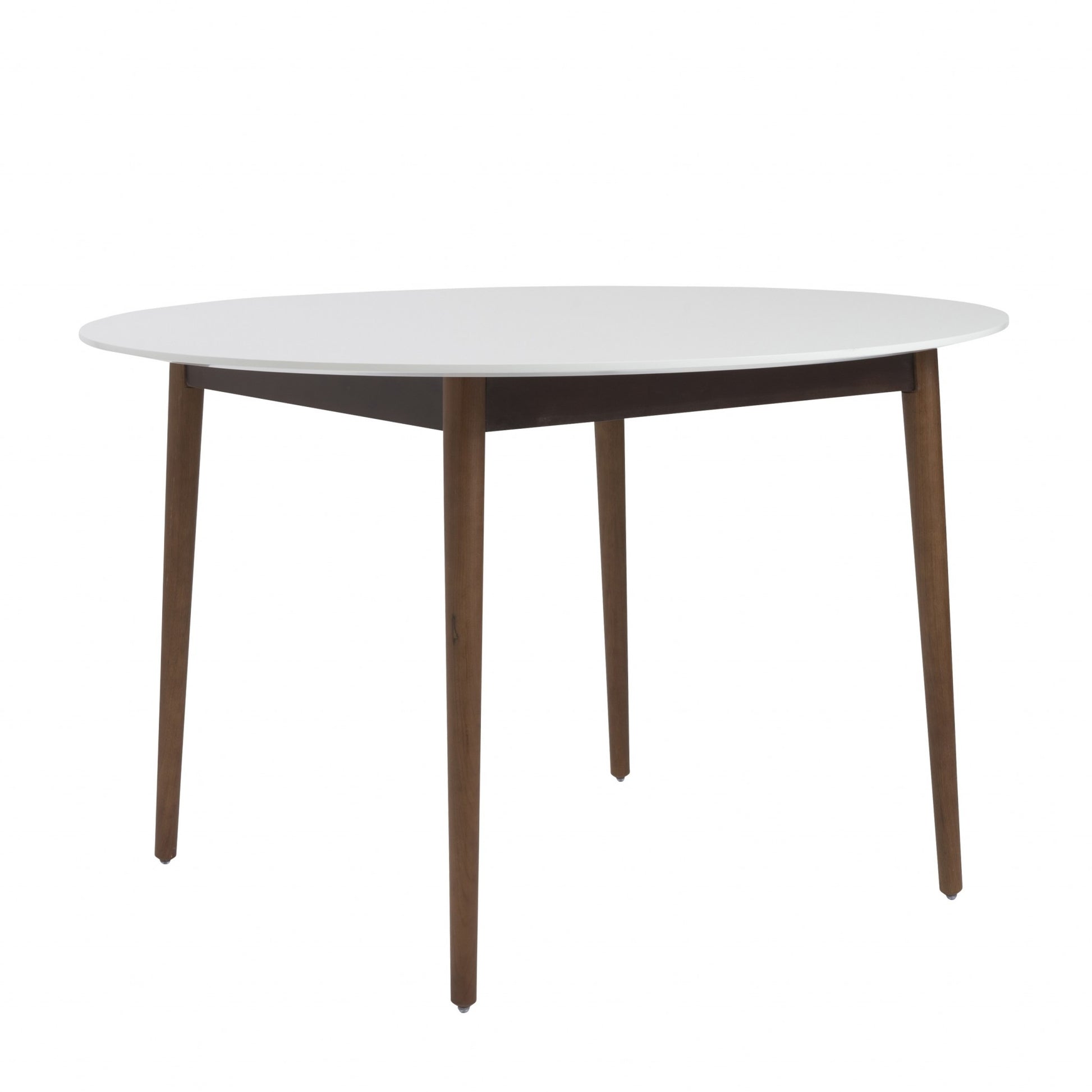47" White And Brown Rounded Dining Table-Dining Tables-DECOROLALA