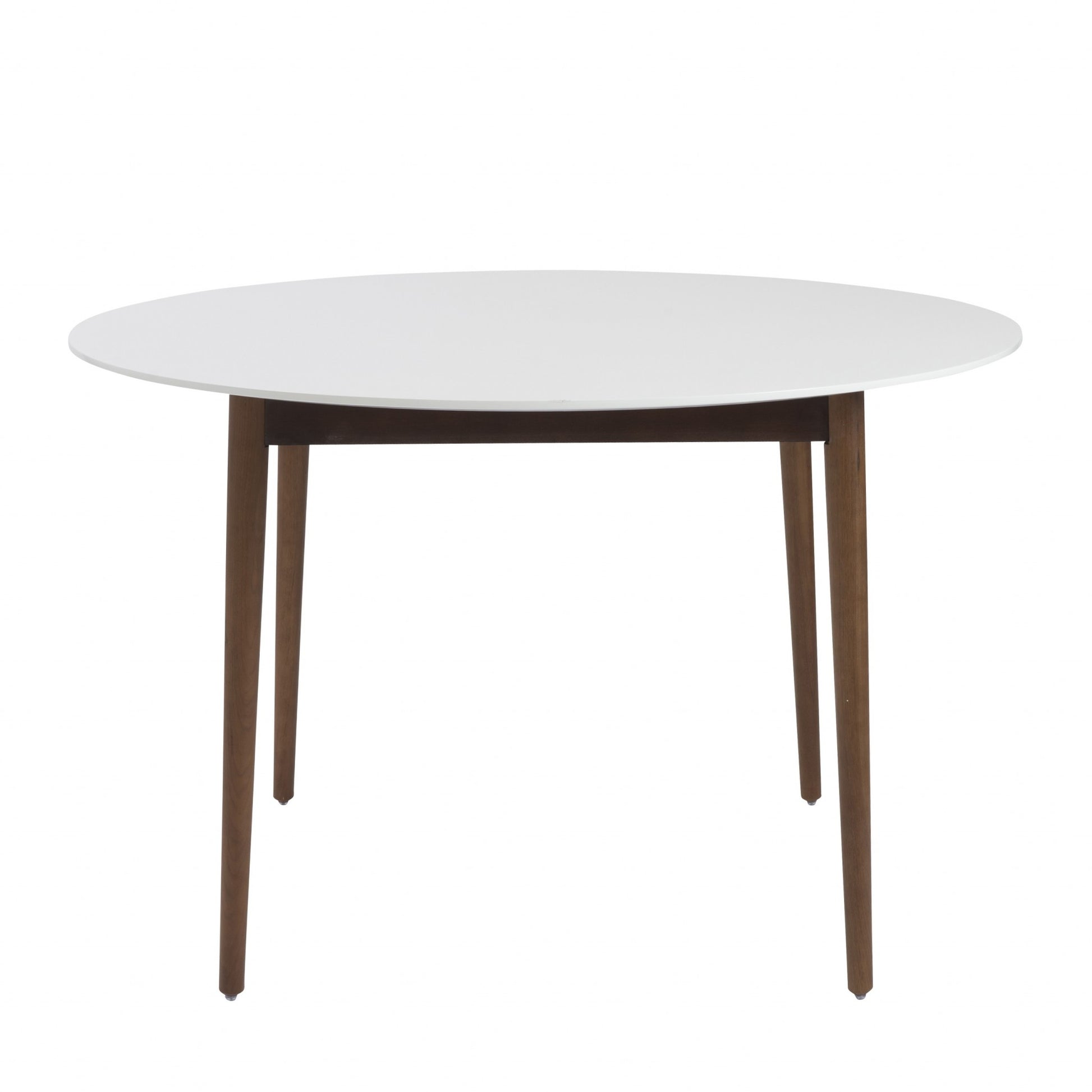 47" White And Brown Rounded Dining Table-Dining Tables-DECOROLALA