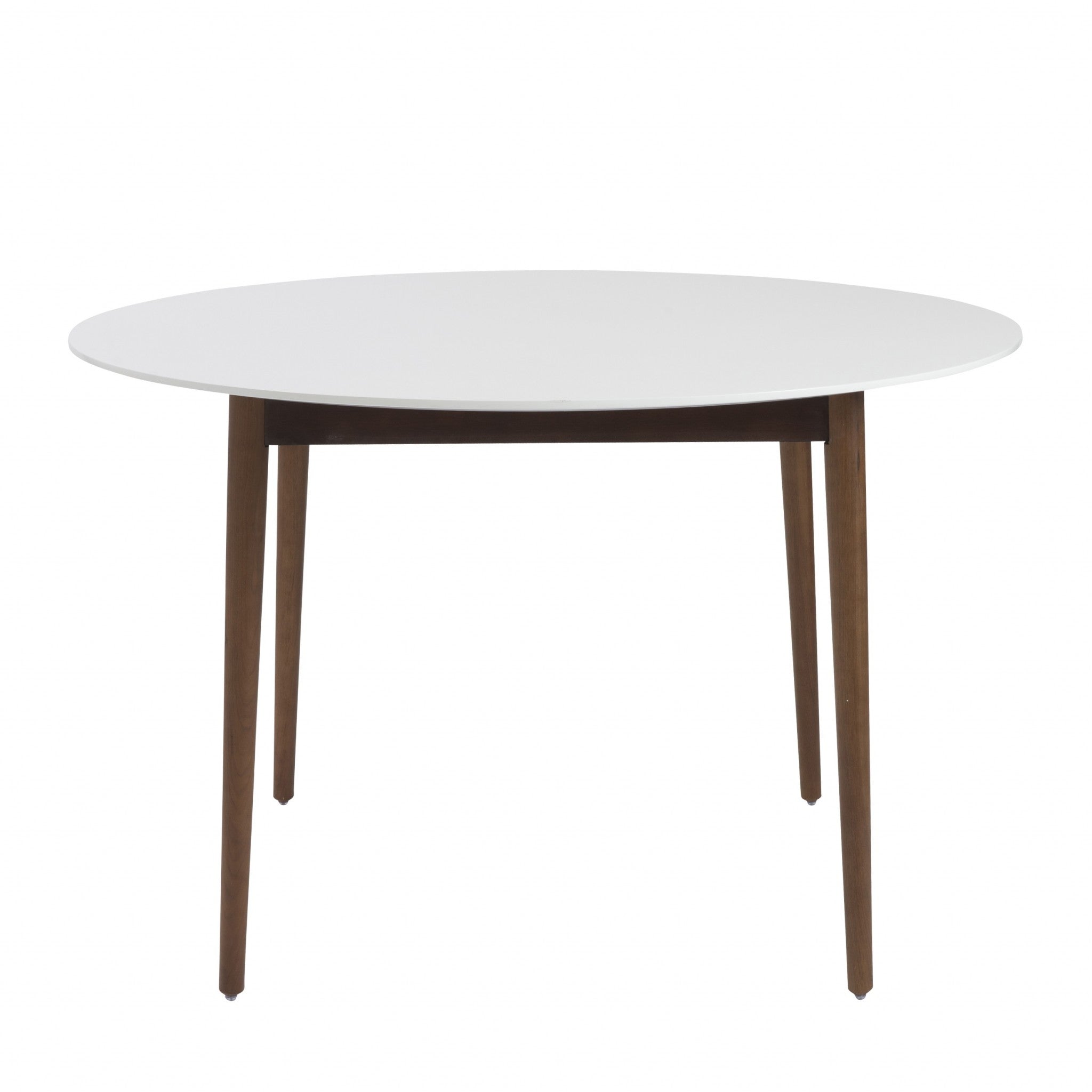 47" White And Brown Rounded Dining Table-Dining Tables-DECOROLALA