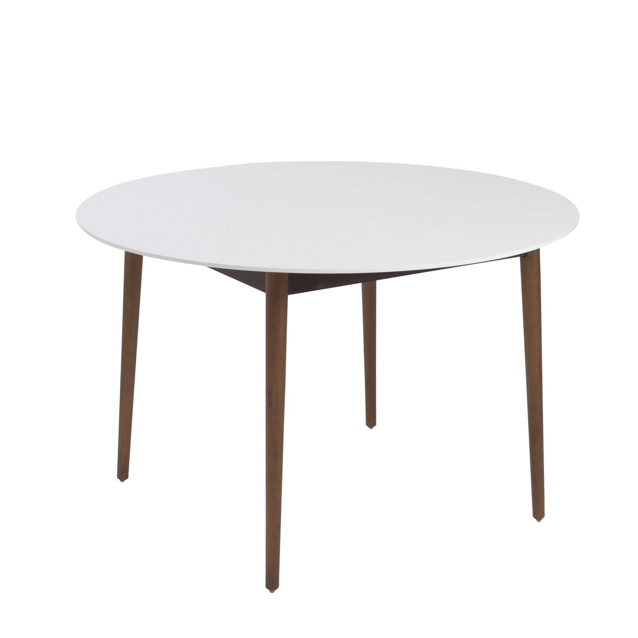 47" White And Brown Rounded Dining Table-Dining Tables-DECOROLALA