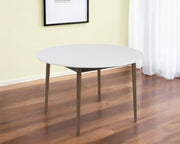 47" White And Brown Rounded Dining Table-Dining Tables-DECOROLALA