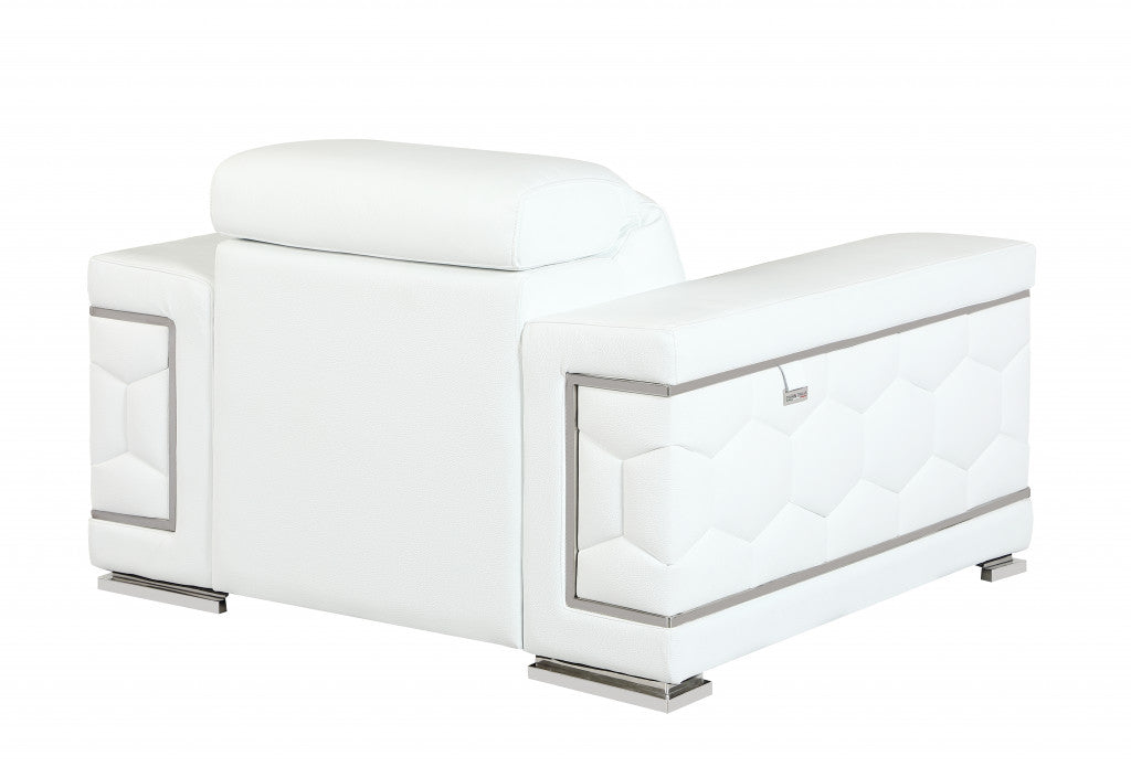 47" White And Silver Genuine Leather Arm Chair-Accent Chairs-DECOROLALA
