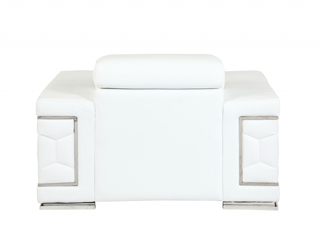 47" White And Silver Genuine Leather Arm Chair-Accent Chairs-DECOROLALA