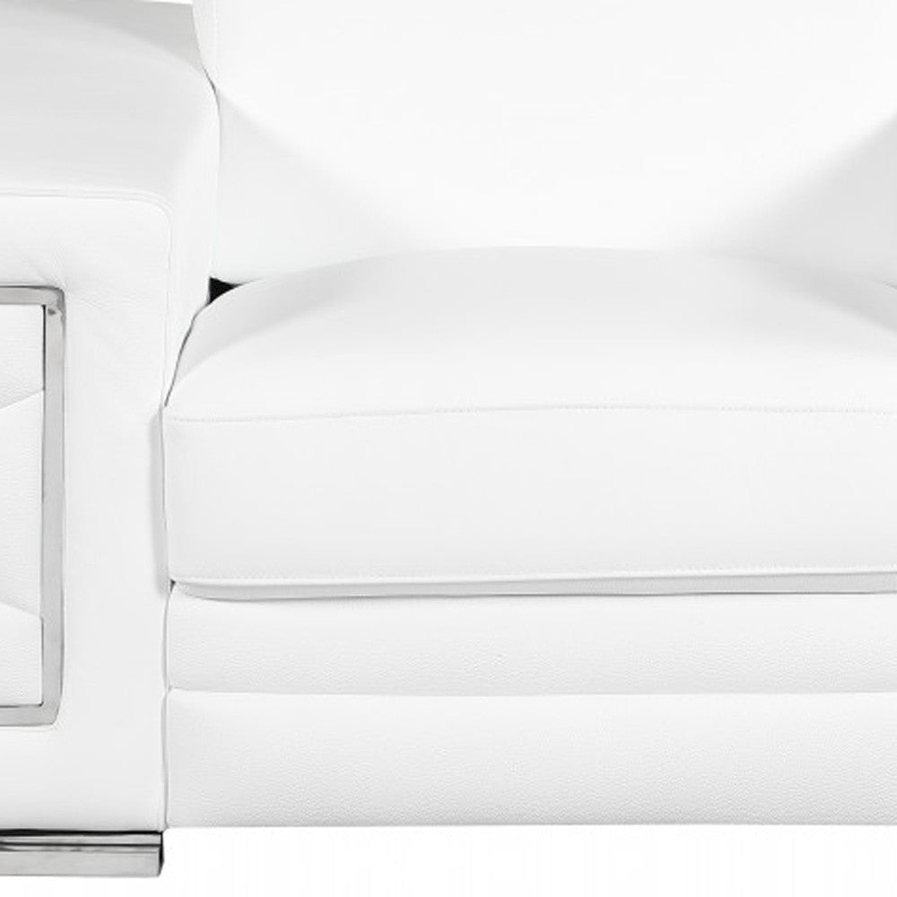 47" White And Silver Genuine Leather Arm Chair-Accent Chairs-DECOROLALA