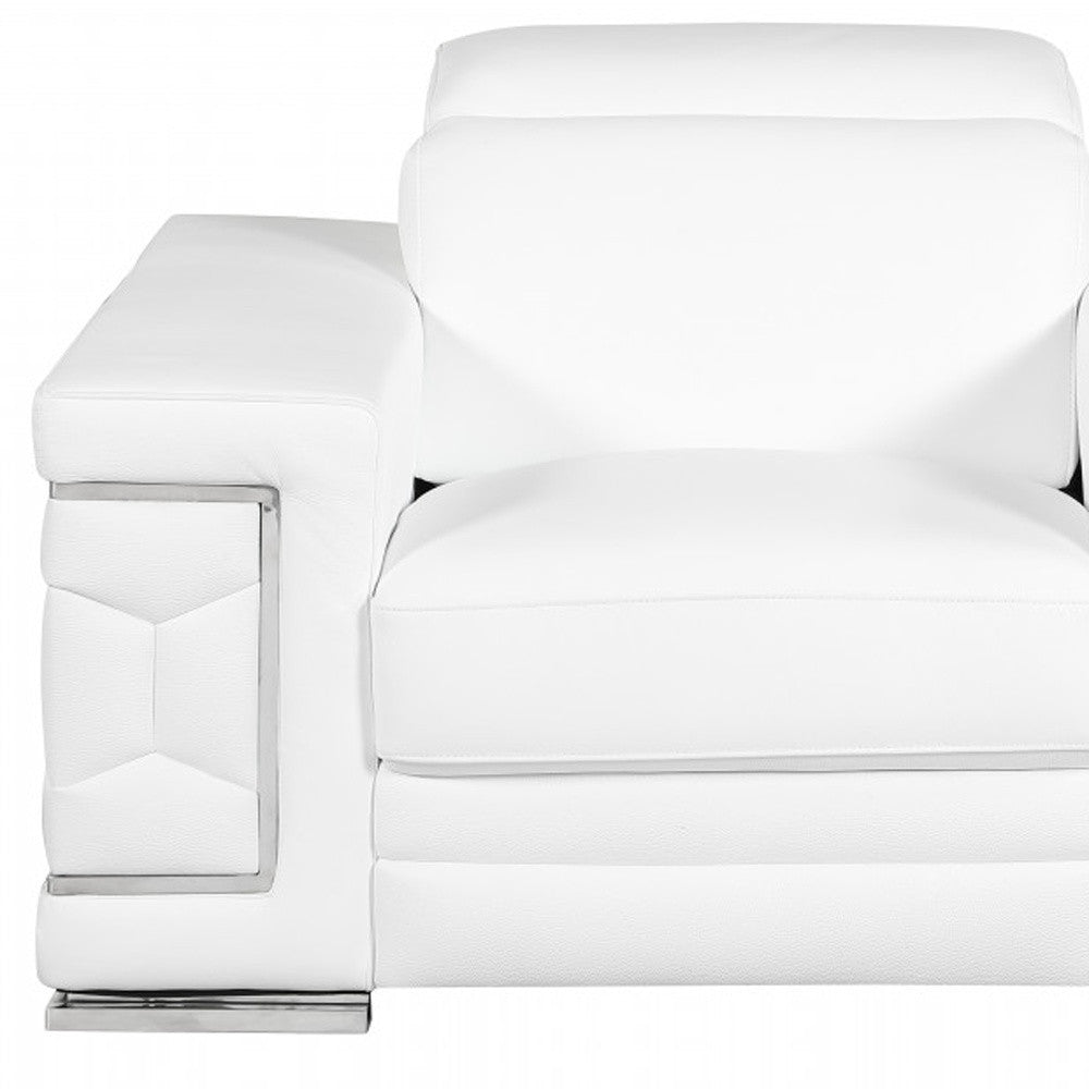 47" White And Silver Genuine Leather Arm Chair-Accent Chairs-DECOROLALA