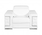 47" White And Silver Genuine Leather Arm Chair-Accent Chairs-DECOROLALA