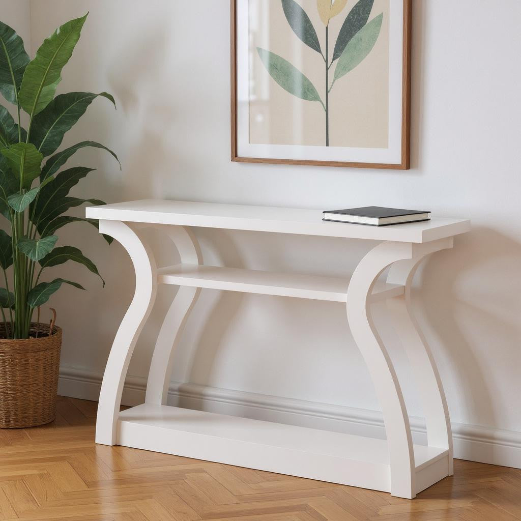 47" White Floor Shelf Console Table With Shelves-Console Tables-DECOROLALA