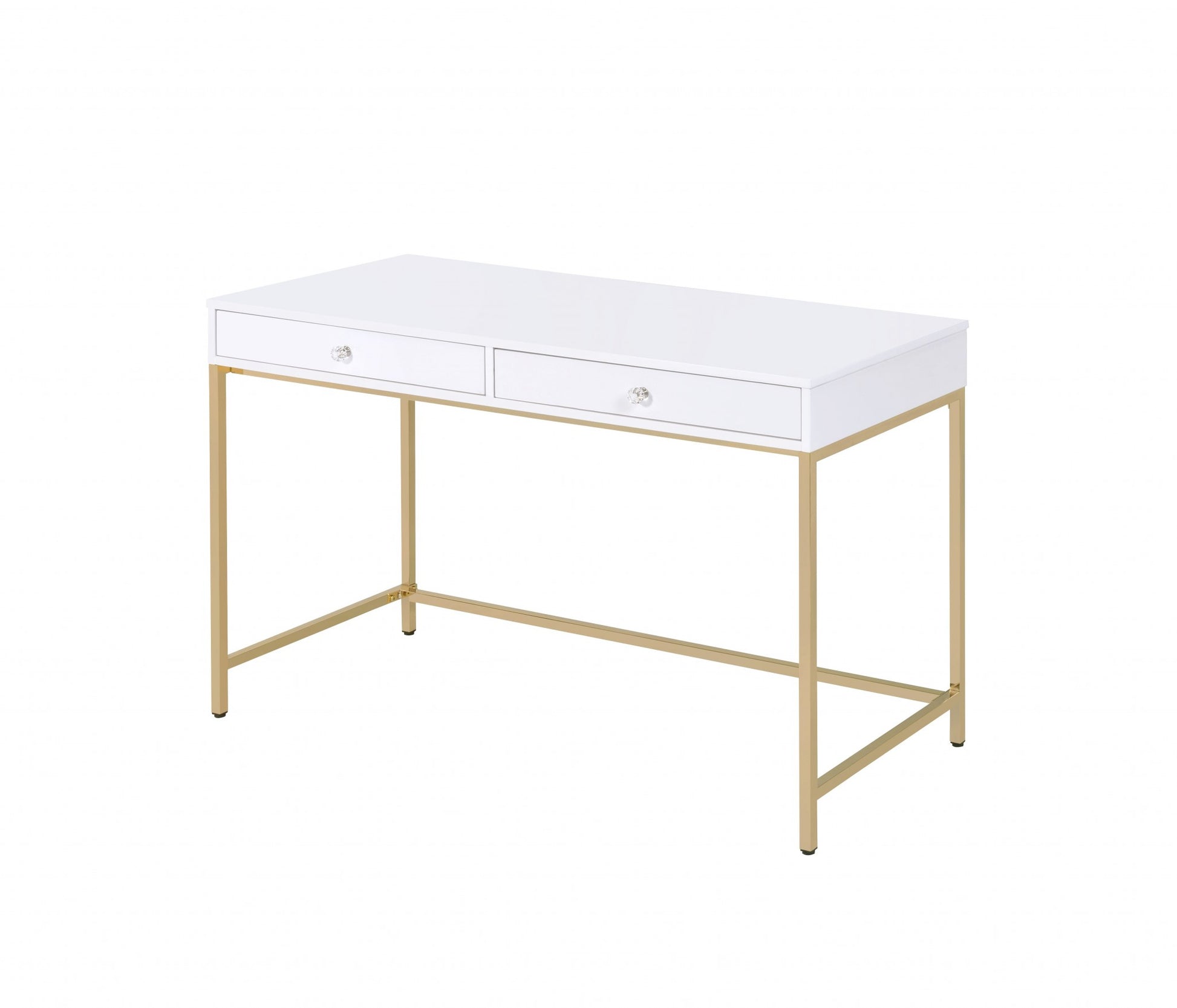 47" White and Gold Computer Desk With Two Drawers-Desks-DECOROLALA