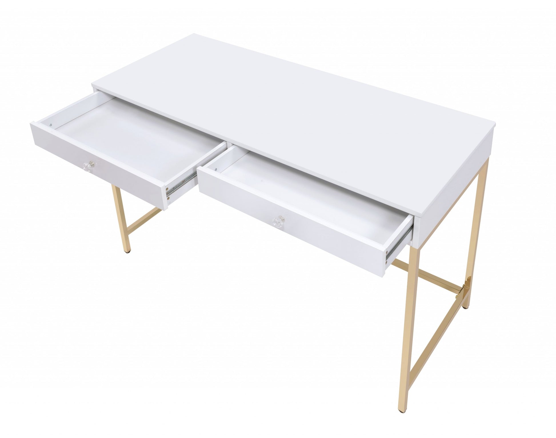 47" White and Gold Computer Desk With Two Drawers-Desks-DECOROLALA