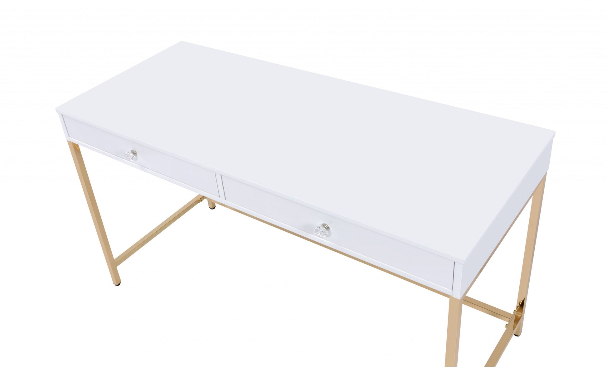 47" White and Gold Computer Desk With Two Drawers-Desks-DECOROLALA