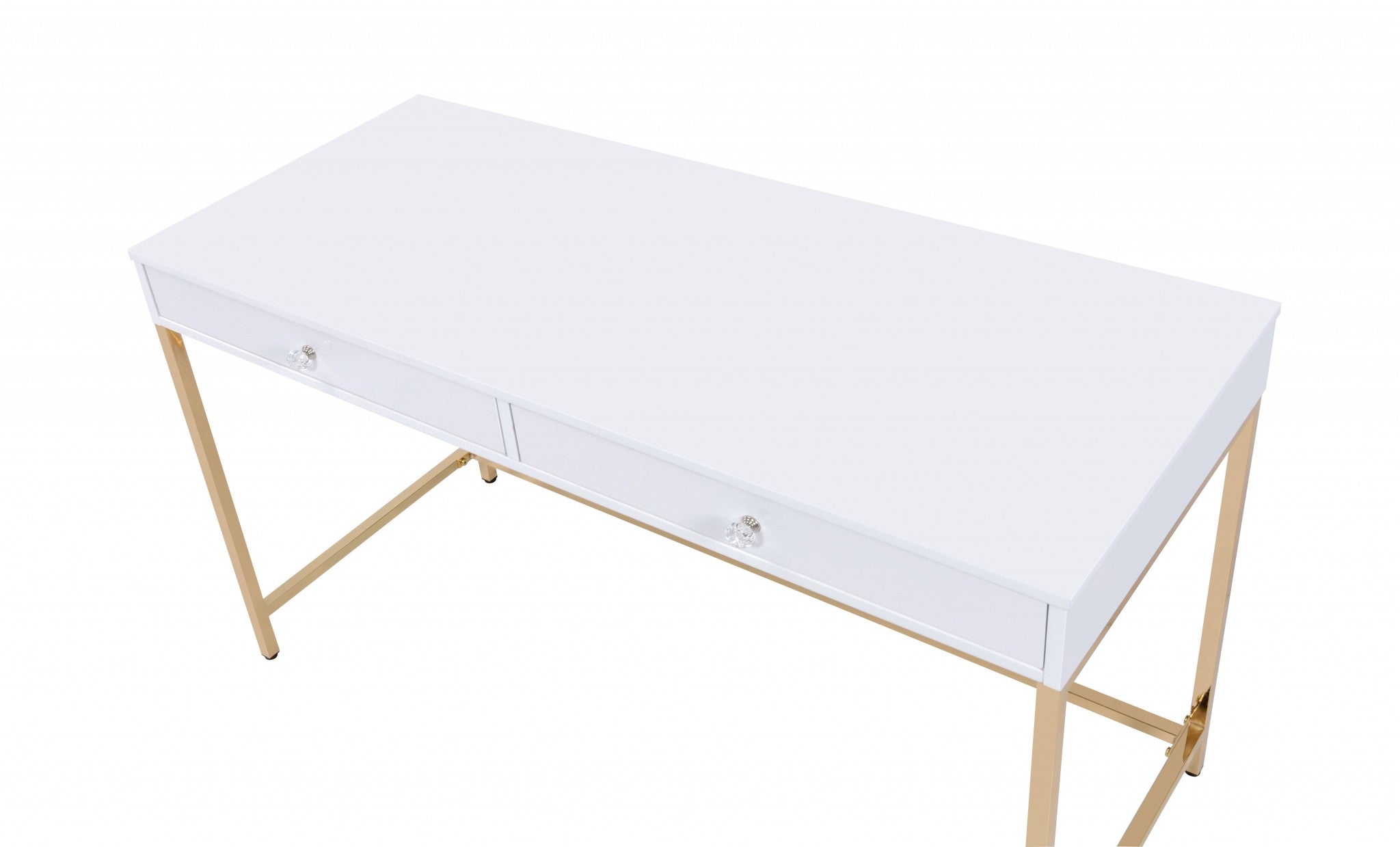 47" White and Gold Computer Desk With Two Drawers-Desks-DECOROLALA