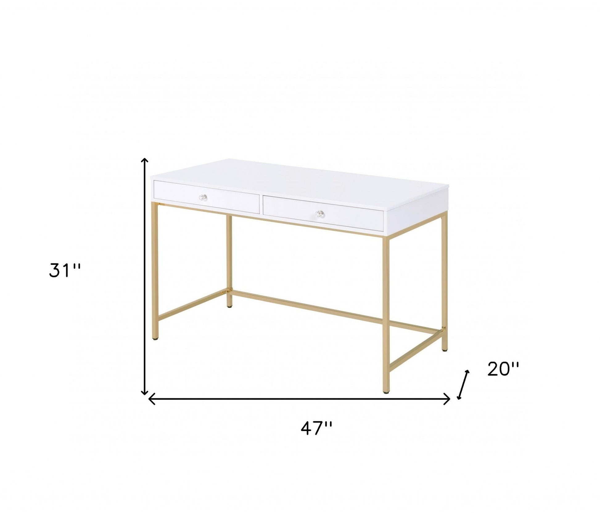 47" White and Gold Computer Desk With Two Drawers-Desks-DECOROLALA