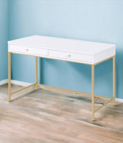 47" White and Gold Computer Desk With Two Drawers-Desks-DECOROLALA