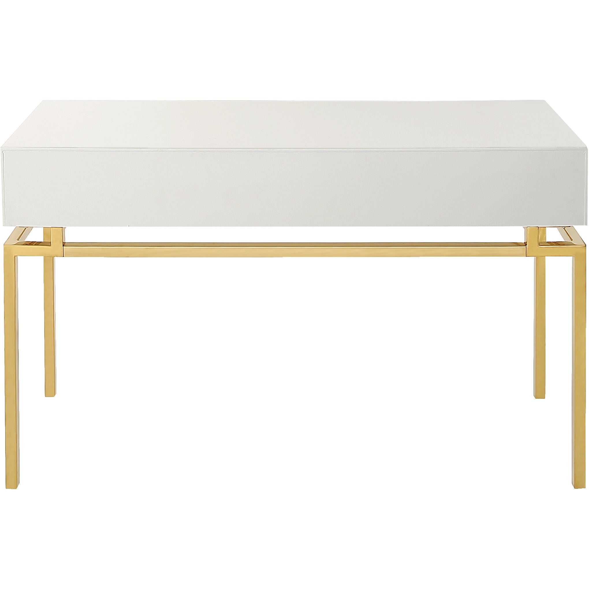 47" White and Gold Wood Console Table With Two Drawers-Console Tables-DECOROLALA