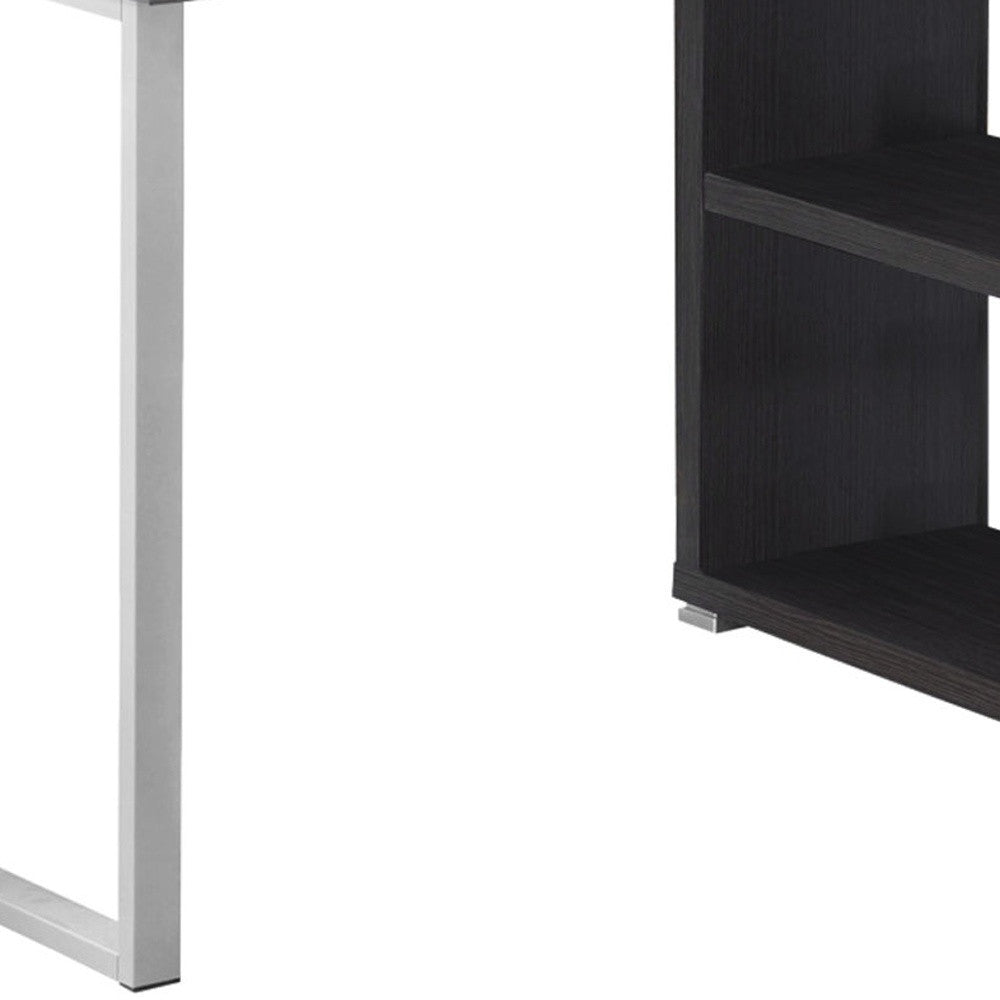 47" White and Silver L Shape Computer Desk With Three Drawers-Desks-DECOROLALA