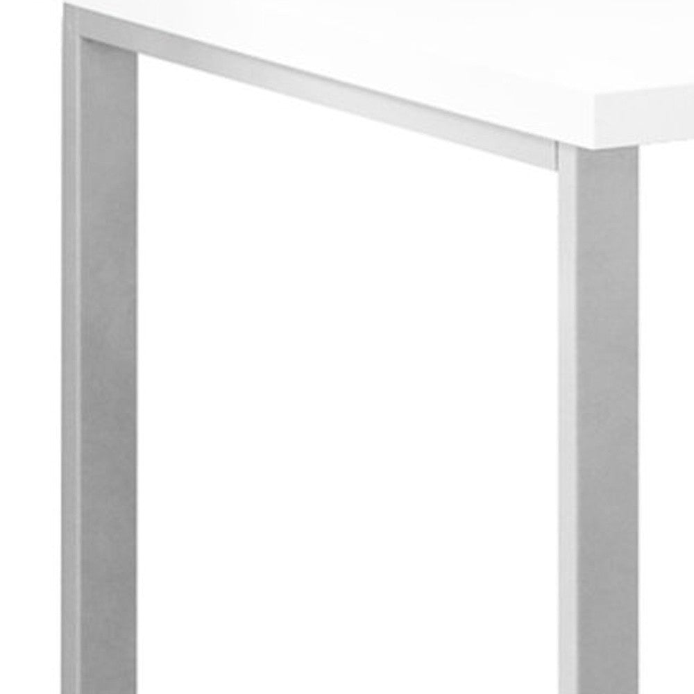 47" White and Silver L Shape Computer Desk With Three Drawers-Desks-DECOROLALA