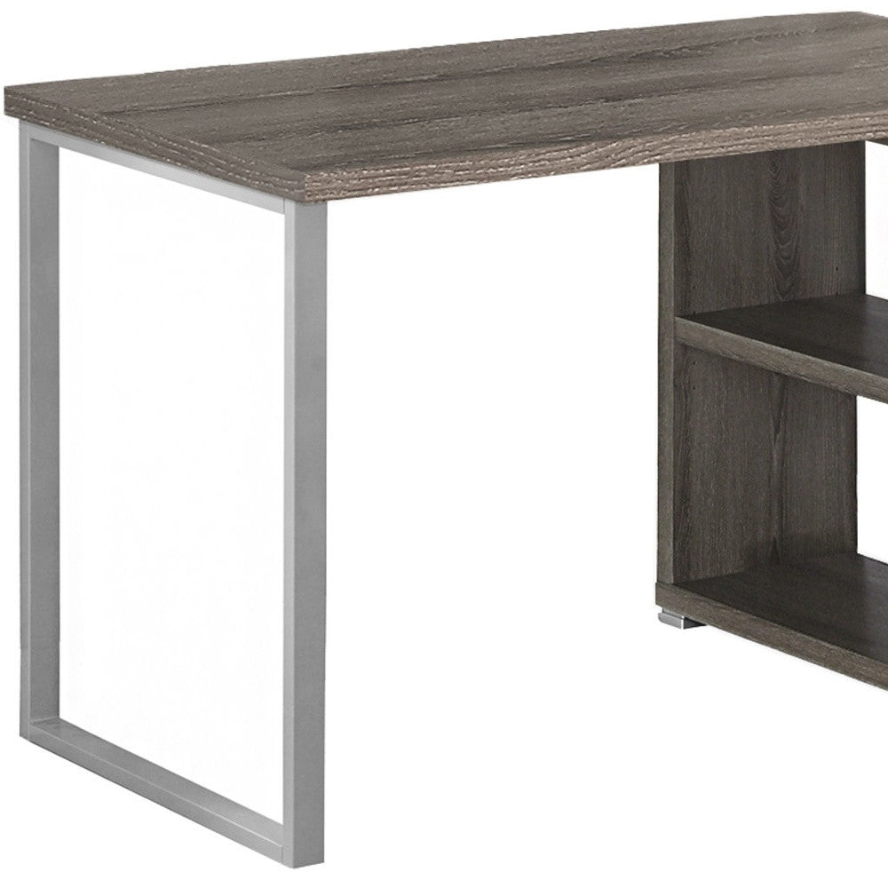 47" White and Silver L Shape Computer Desk With Three Drawers-Desks-DECOROLALA