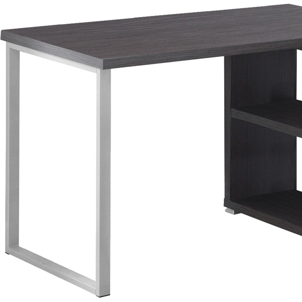 47" White and Silver L Shape Computer Desk With Three Drawers-Desks-DECOROLALA