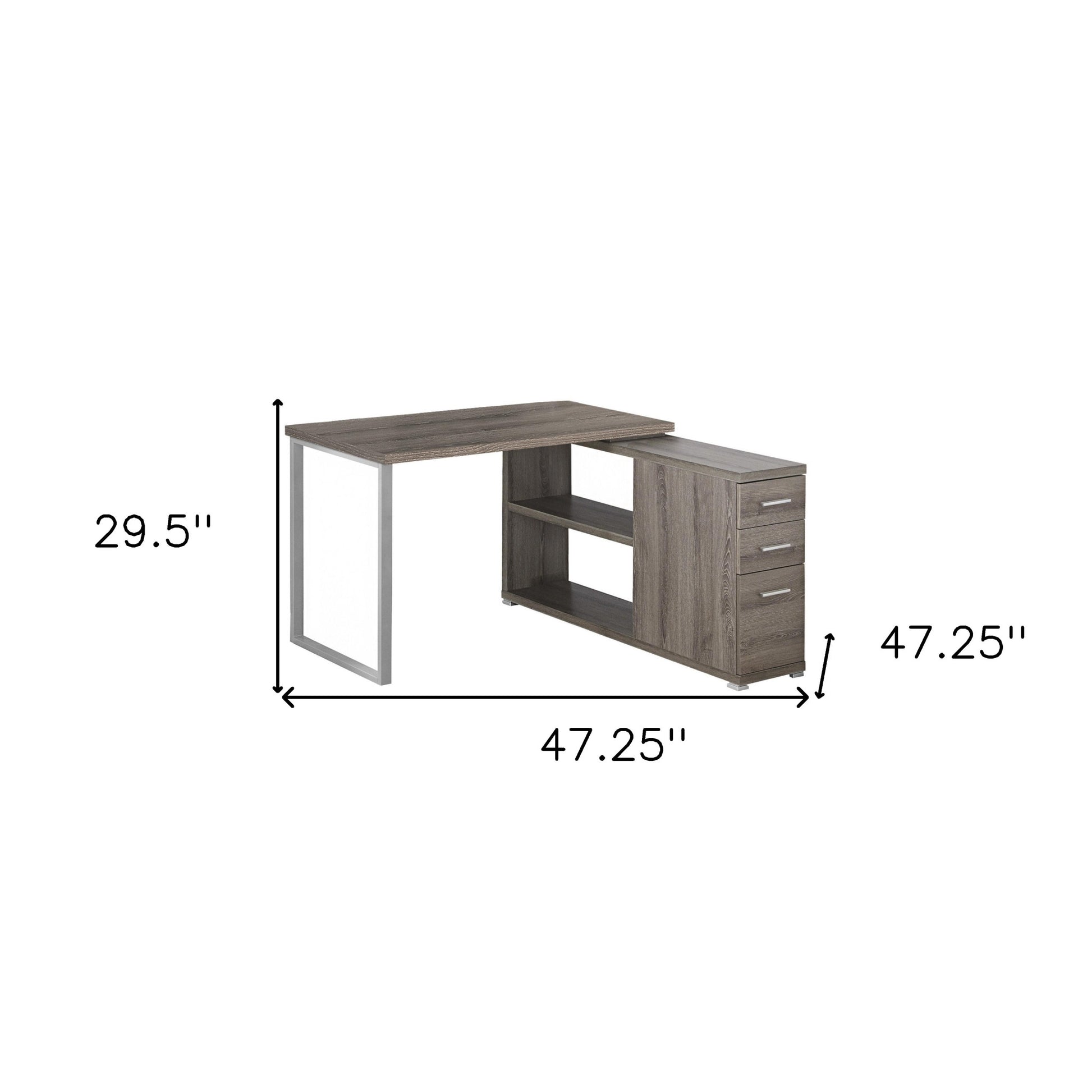 47" White and Silver L Shape Computer Desk With Three Drawers-Desks-DECOROLALA