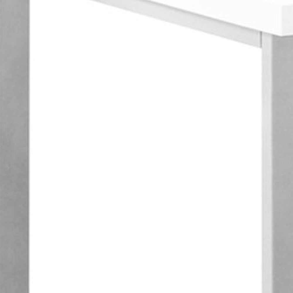 47" White and Silver L Shape Computer Desk With Three Drawers-Desks-DECOROLALA