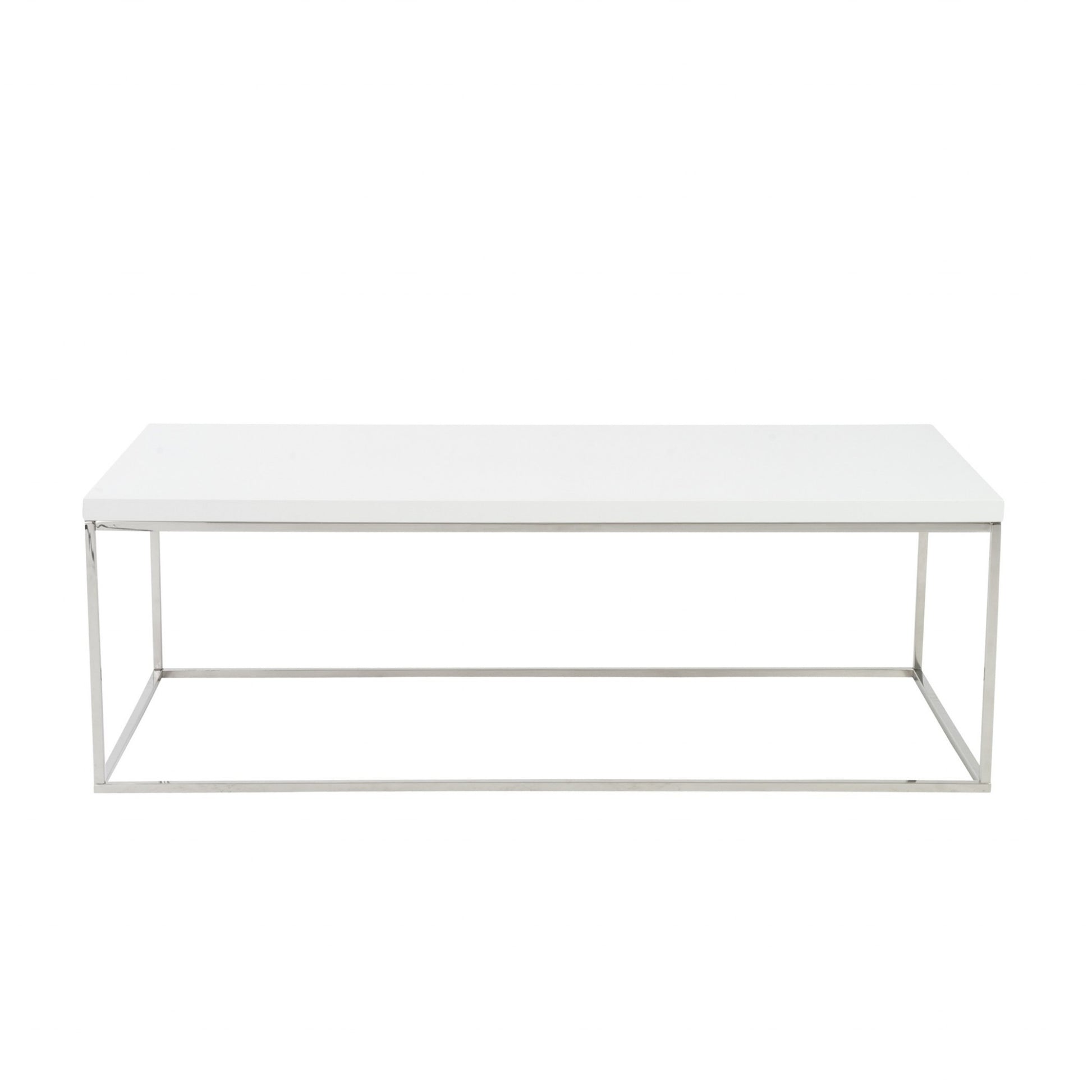 47" White and Silver Wood And Metal Frame Coffee Table-Coffee Tables-DECOROLALA