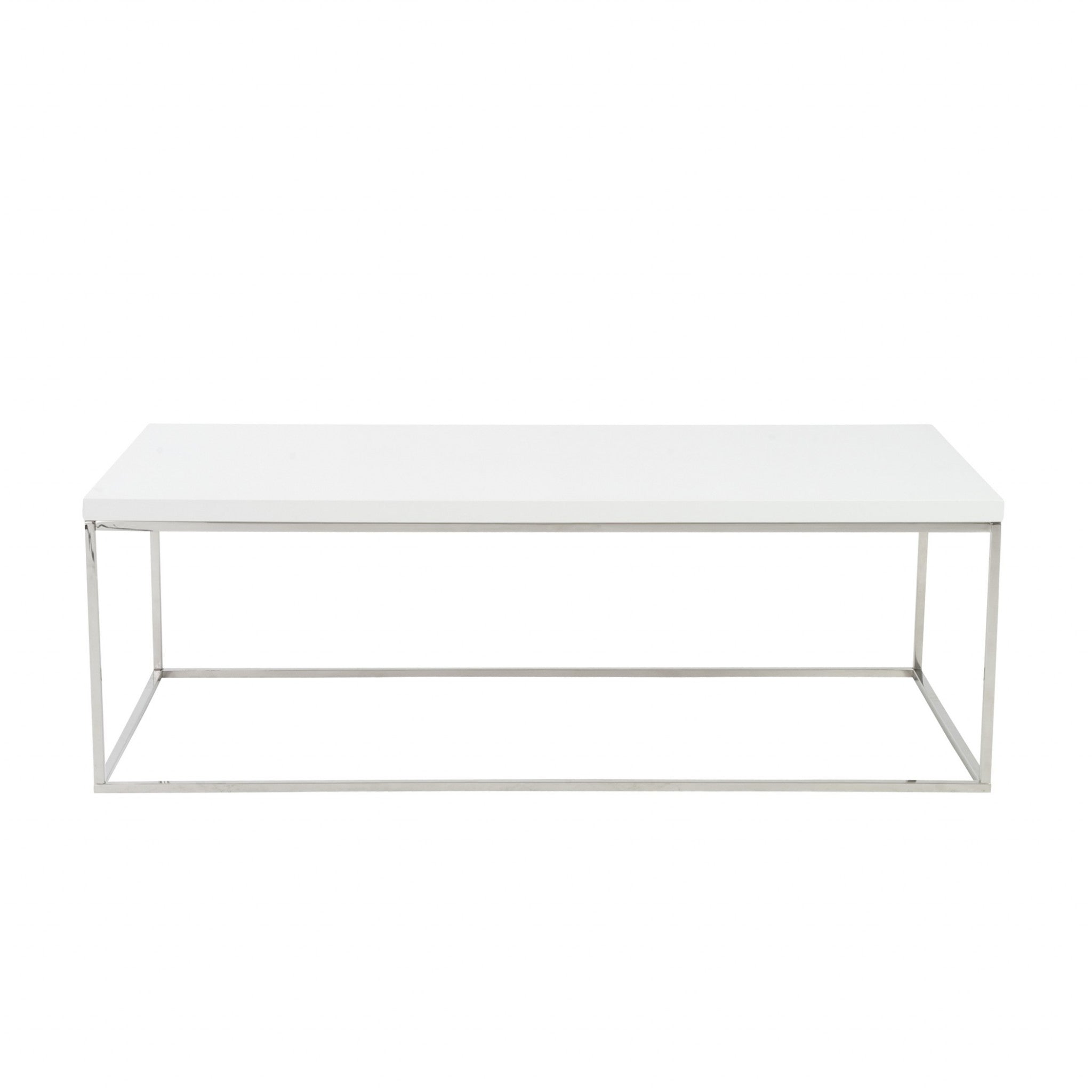 47" White and Silver Wood And Metal Frame Coffee Table-Coffee Tables-DECOROLALA