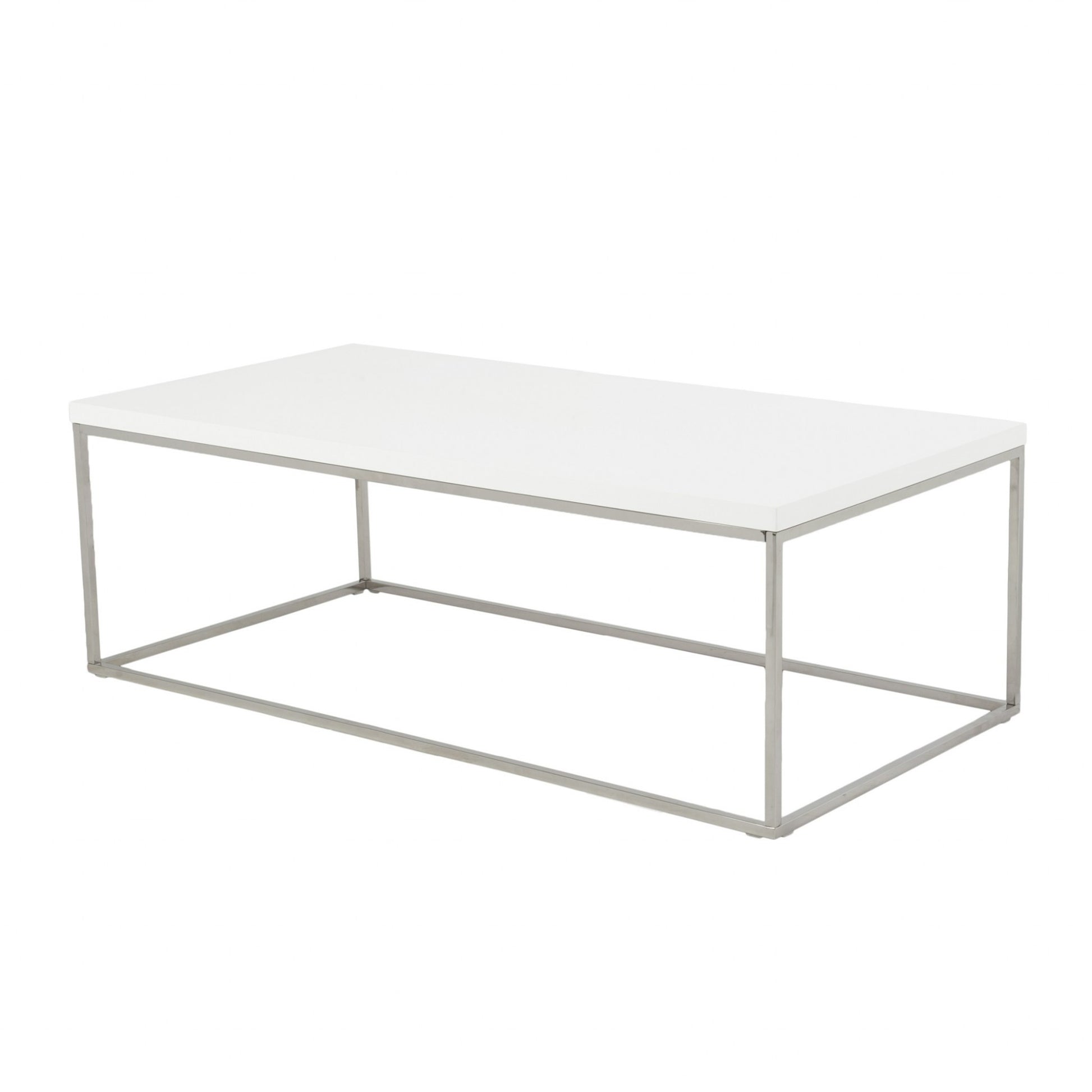 47" White and Silver Wood And Metal Frame Coffee Table-Coffee Tables-DECOROLALA