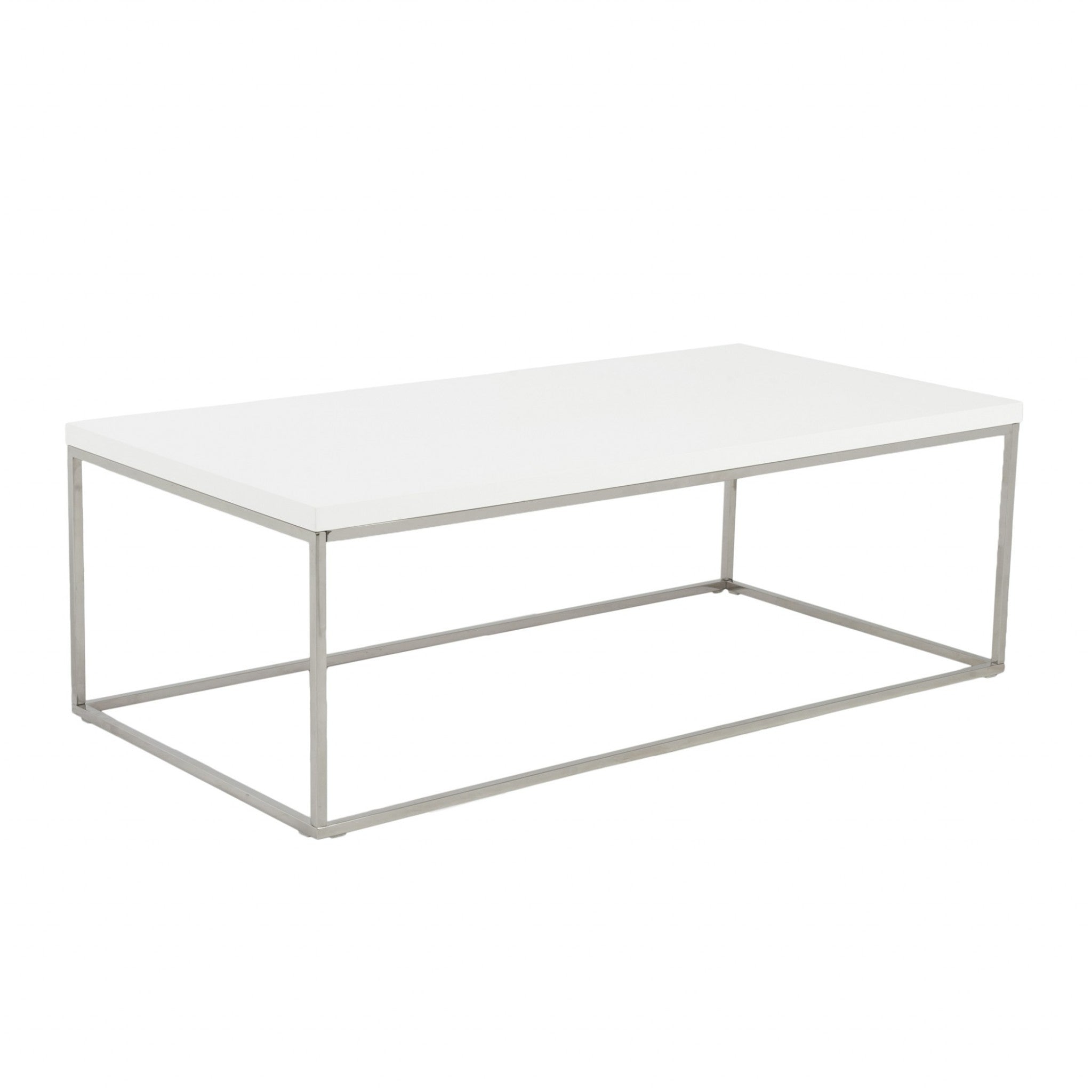 47" White and Silver Wood And Metal Frame Coffee Table-Coffee Tables-DECOROLALA