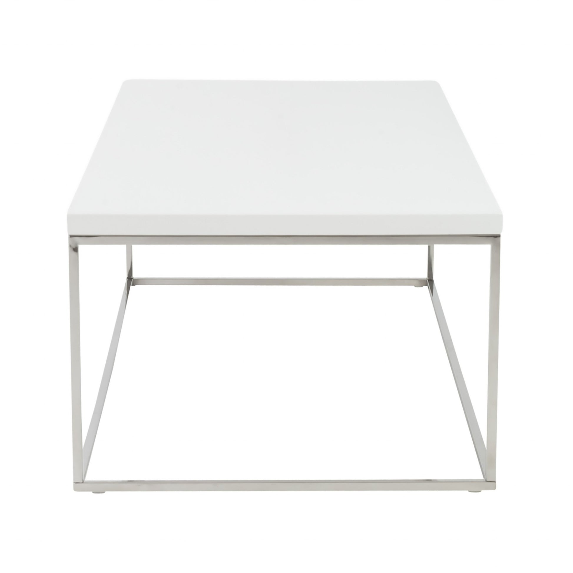 47" White and Silver Wood And Metal Frame Coffee Table-Coffee Tables-DECOROLALA
