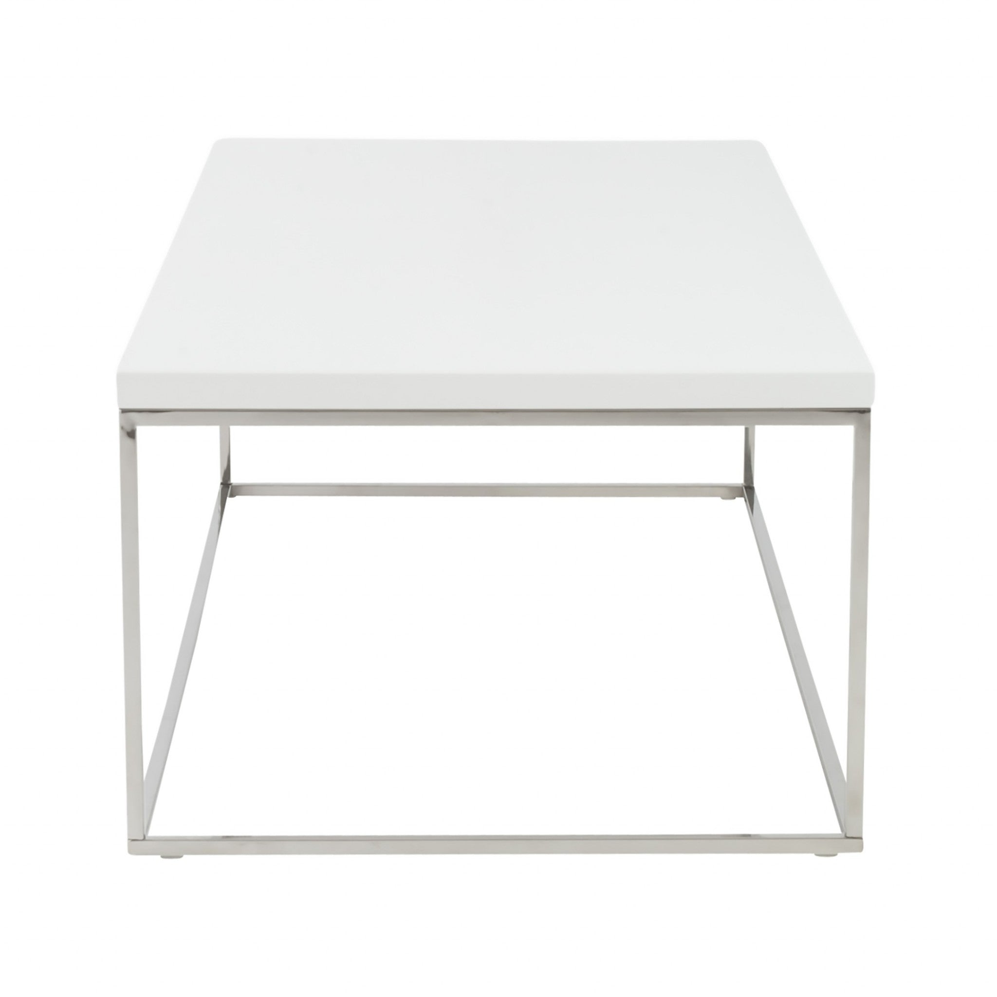 47" White and Silver Wood And Metal Frame Coffee Table-Coffee Tables-DECOROLALA