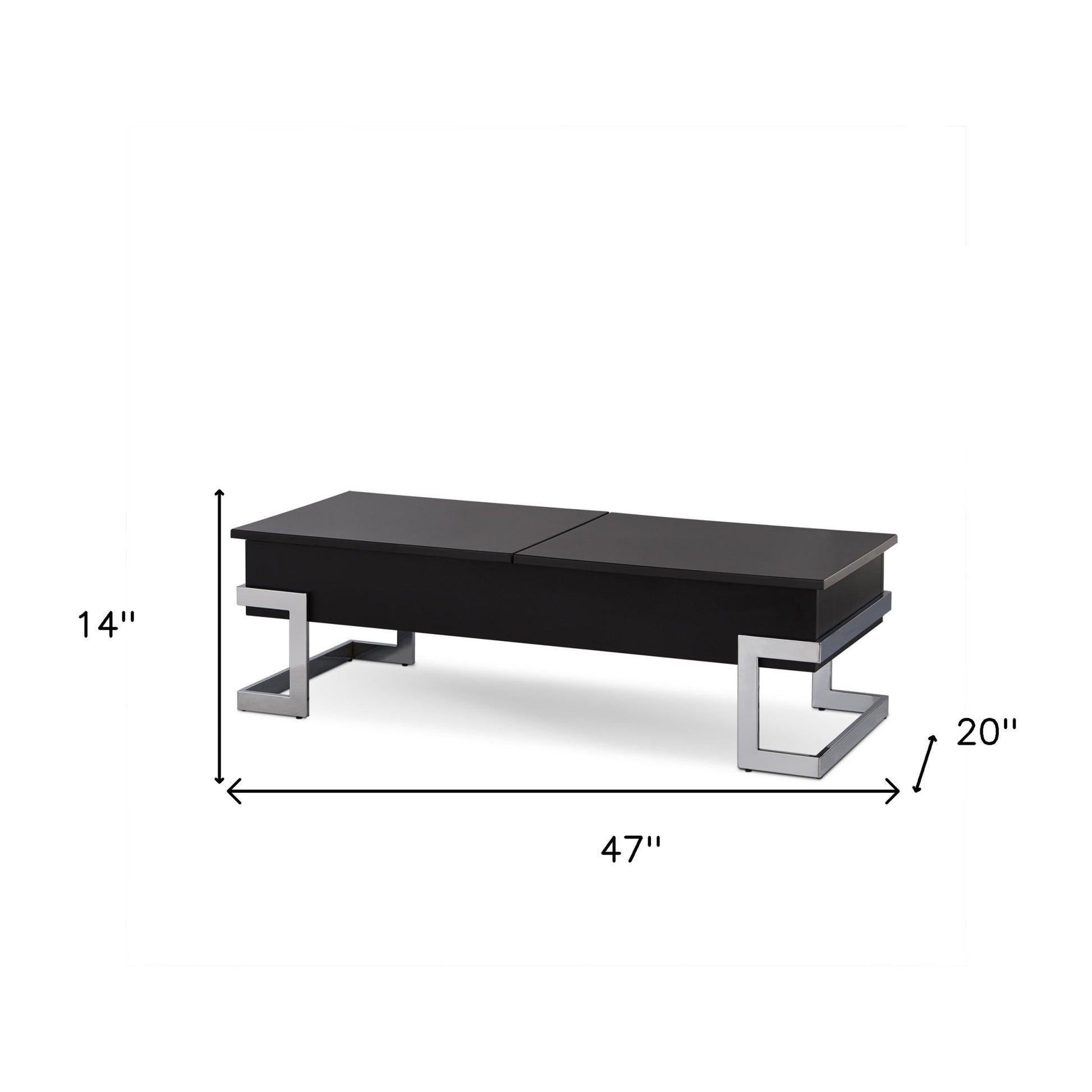 47" White and Silver Wood And Metal Lift Top Sled Coffee Table-Coffee Tables-DECOROLALA