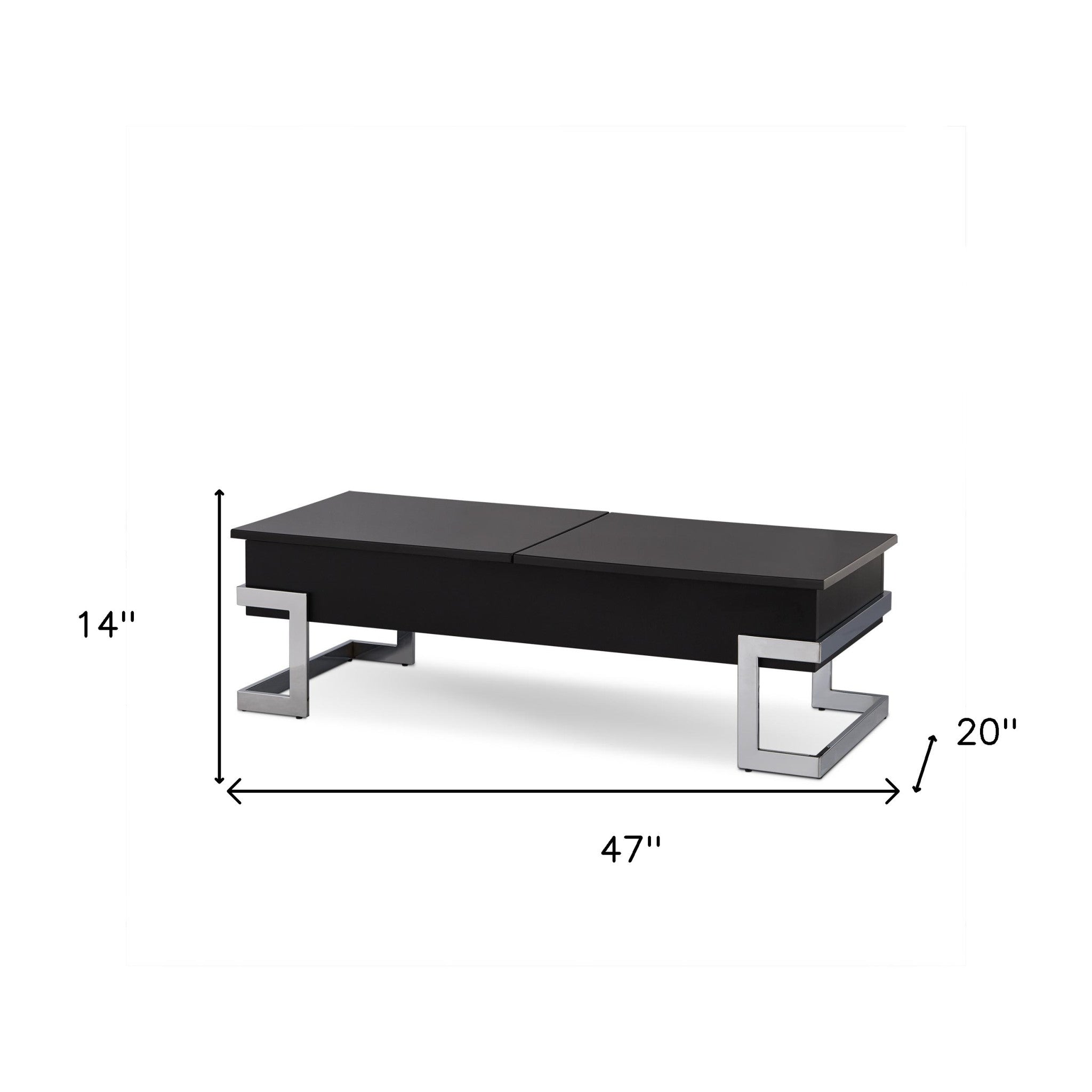 47" White and Silver Wood And Metal Lift Top Sled Coffee Table-Coffee Tables-DECOROLALA