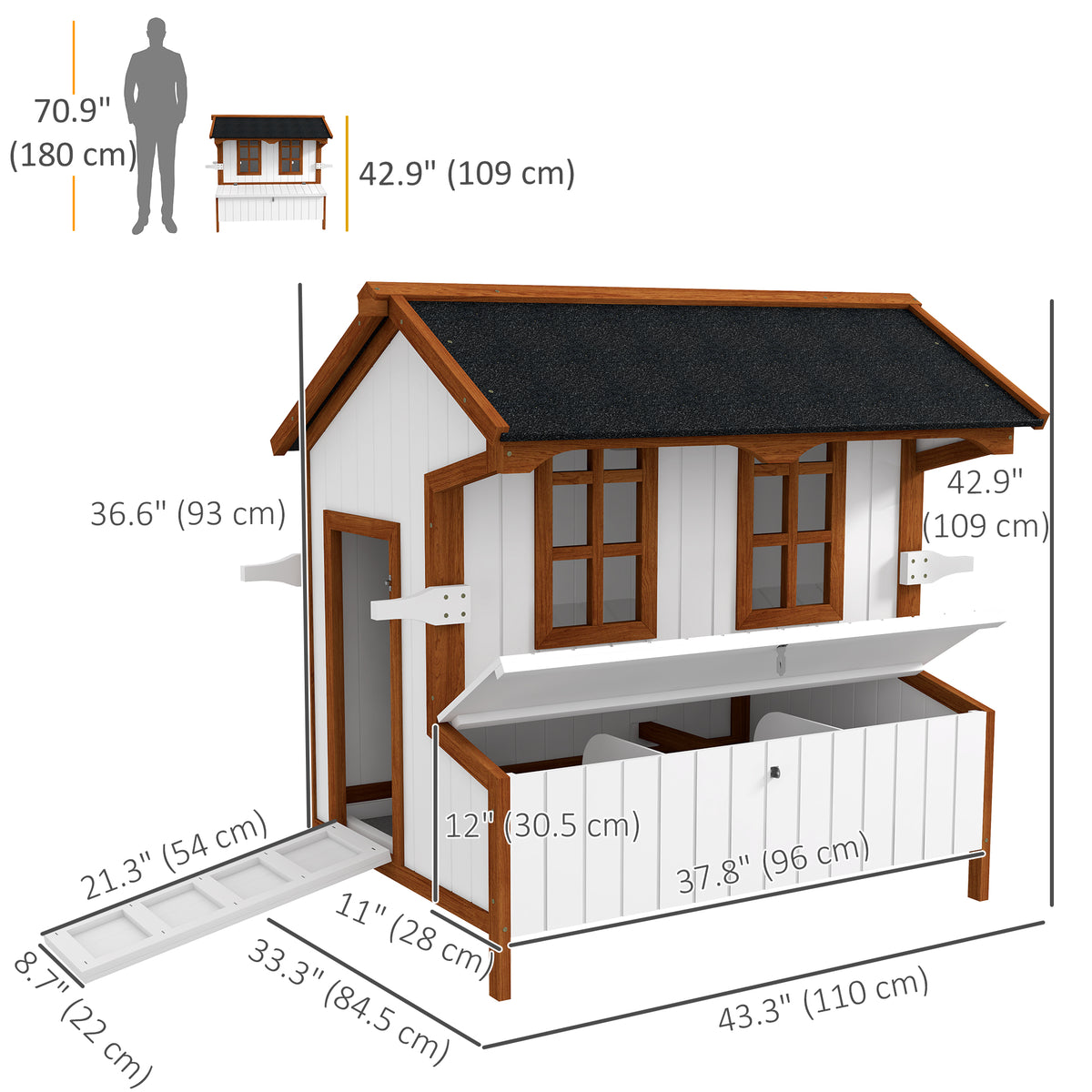 47" Wooden Chicken Coop - Raised Poultry House with Nesting Box-Small Animals-DECOROLALA