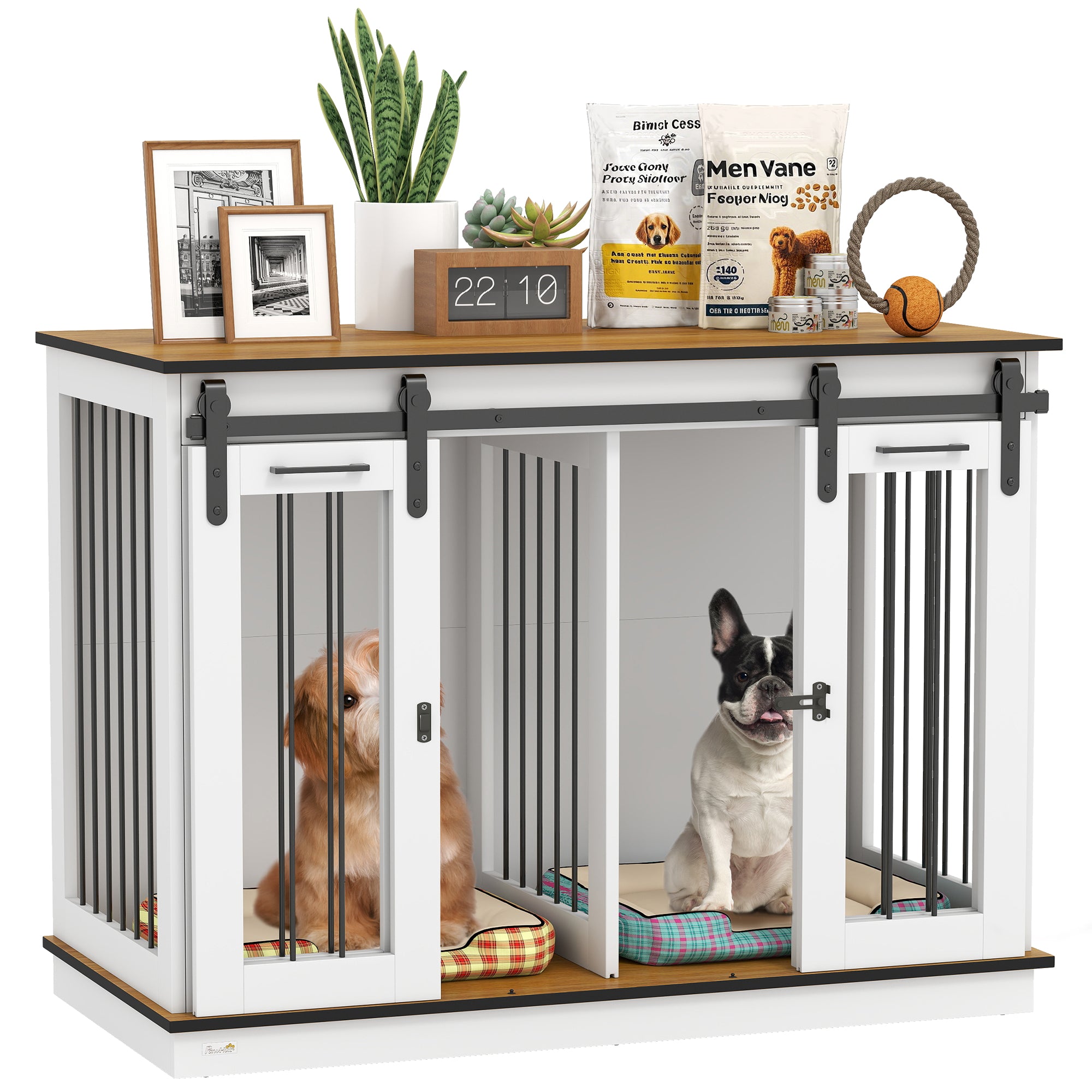 47" Wooden Dog Crate Furniture TV Stand with Divider - White-Dogs-DECOROLALA