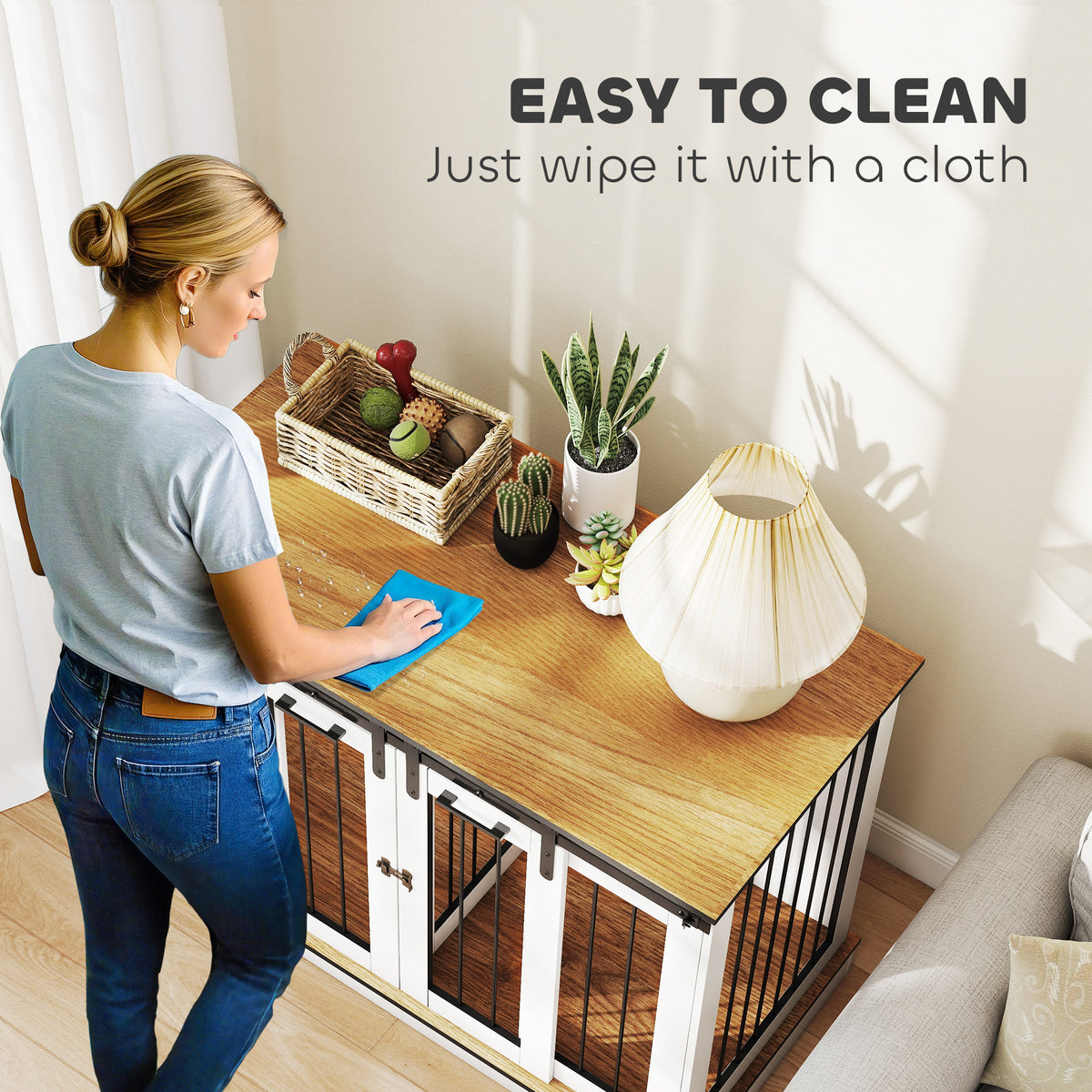47" Wooden Dog Crate Furniture TV Stand with Divider - White-Dogs-DECOROLALA