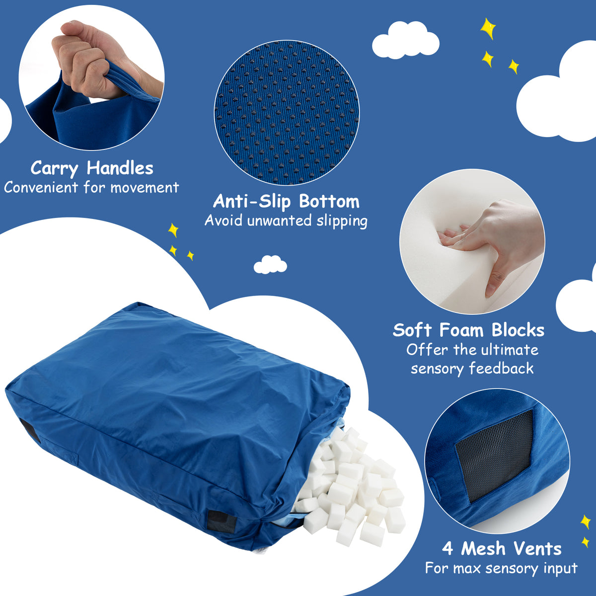 47 x 35.5 Inch Crash Pad Sensory Mat with Foam Blocks and Washable Cover