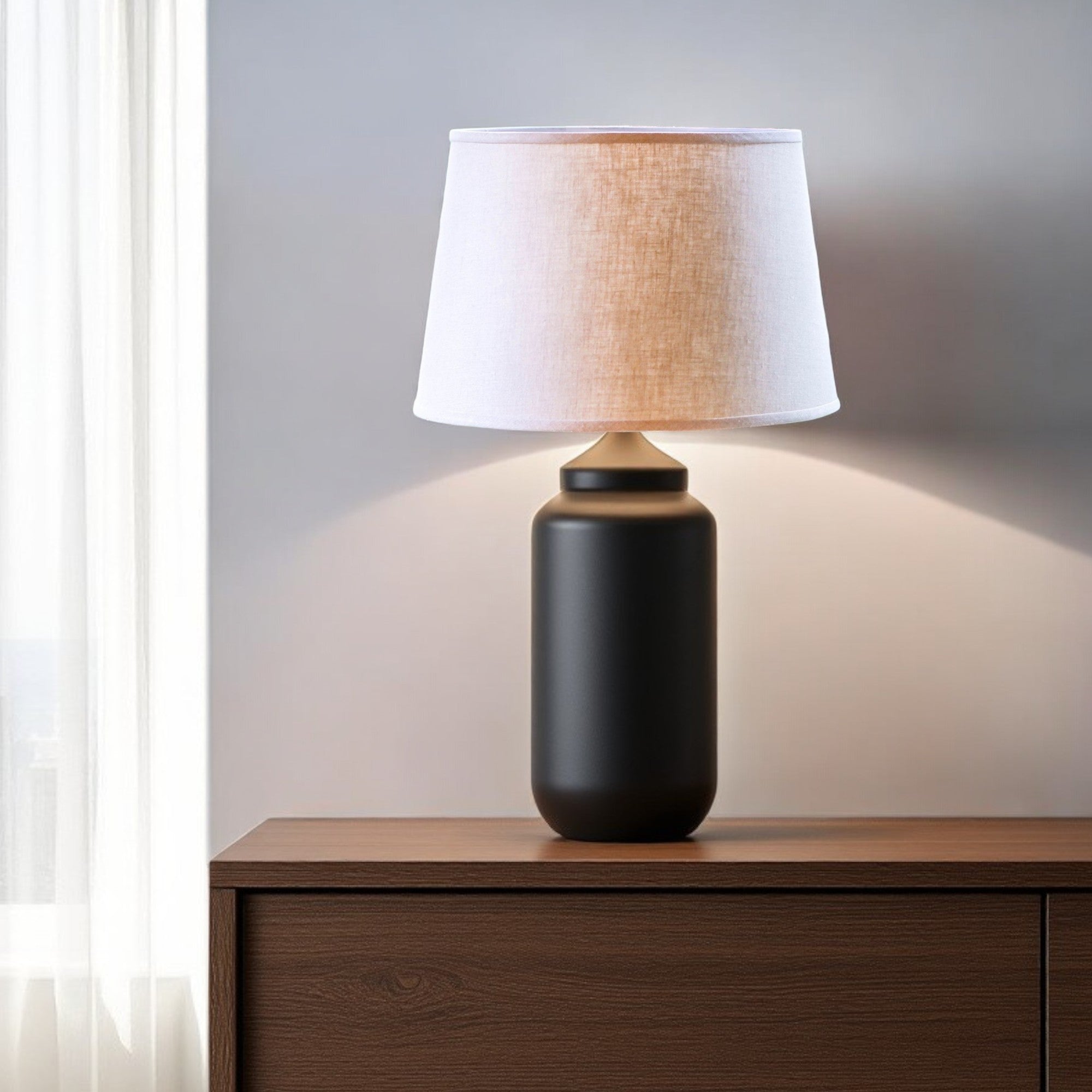 14" Dark Wheat Rounded Empire Slanted Linen Lampshade-1